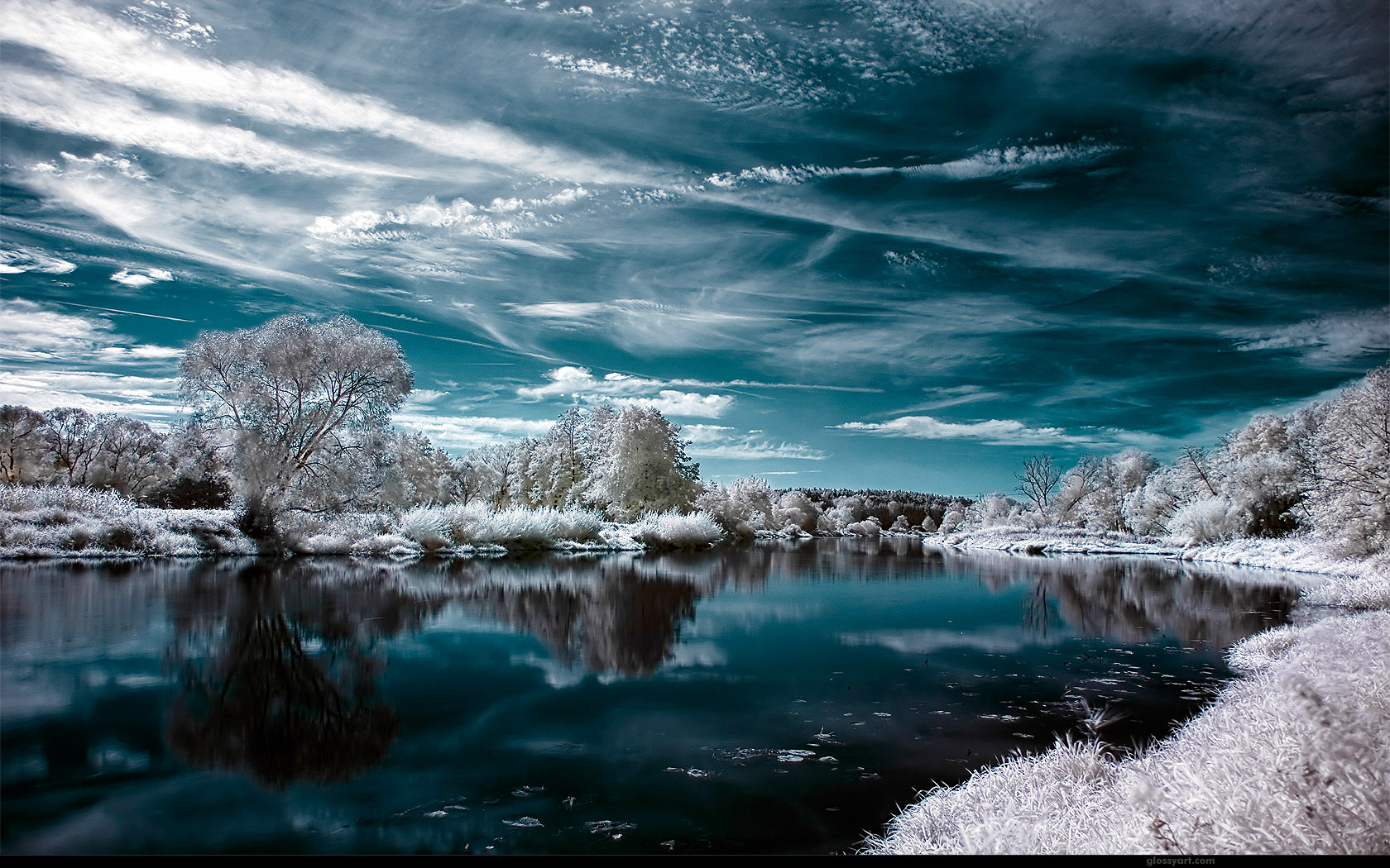 General 1680x1050 landscape negative forest lake winter infrared nature sky reflection water snow ice