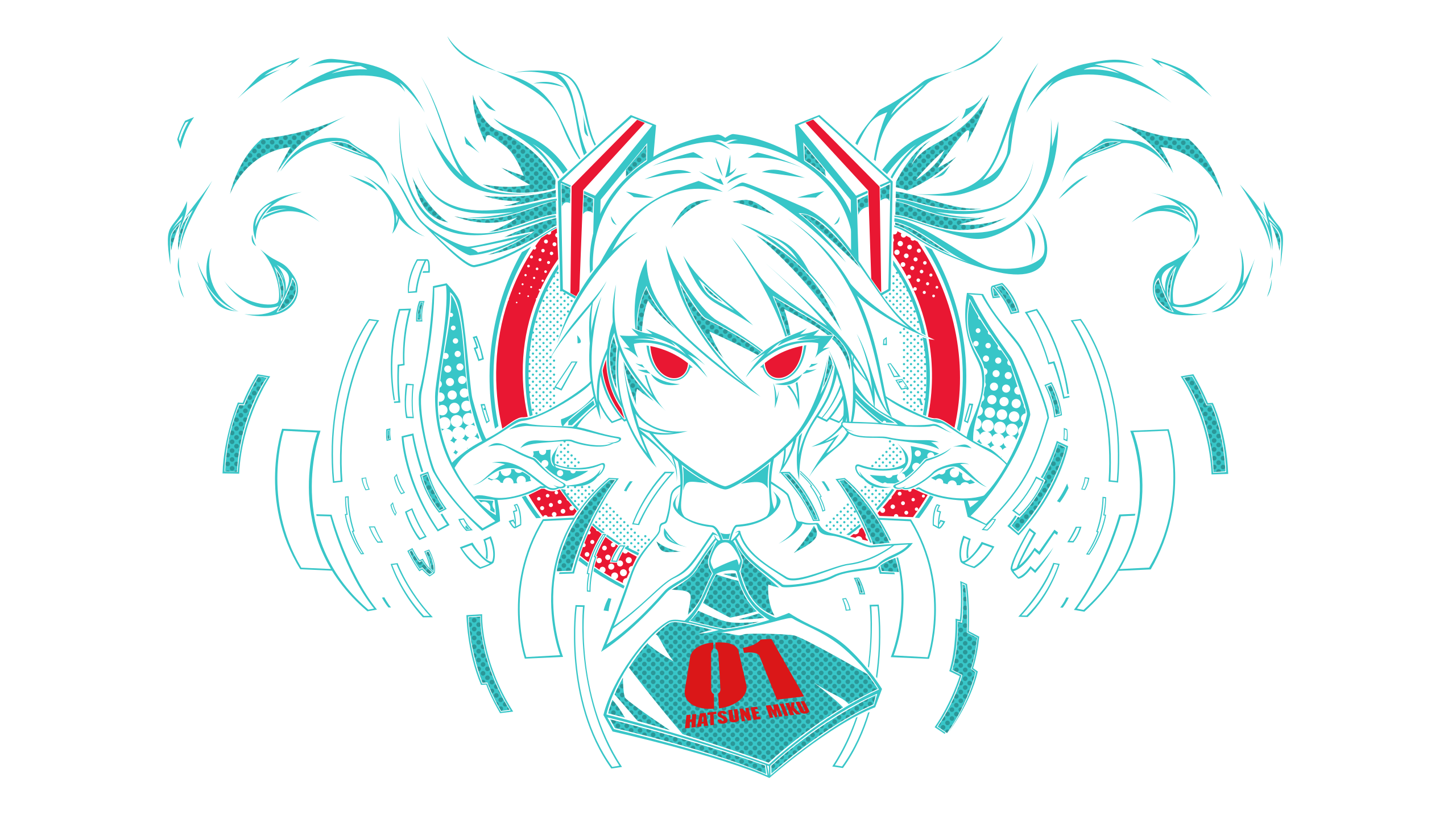 Anime 2560x1440 Hatsune Miku Vocaloid simple background turquoise red eyes white white background anime girls