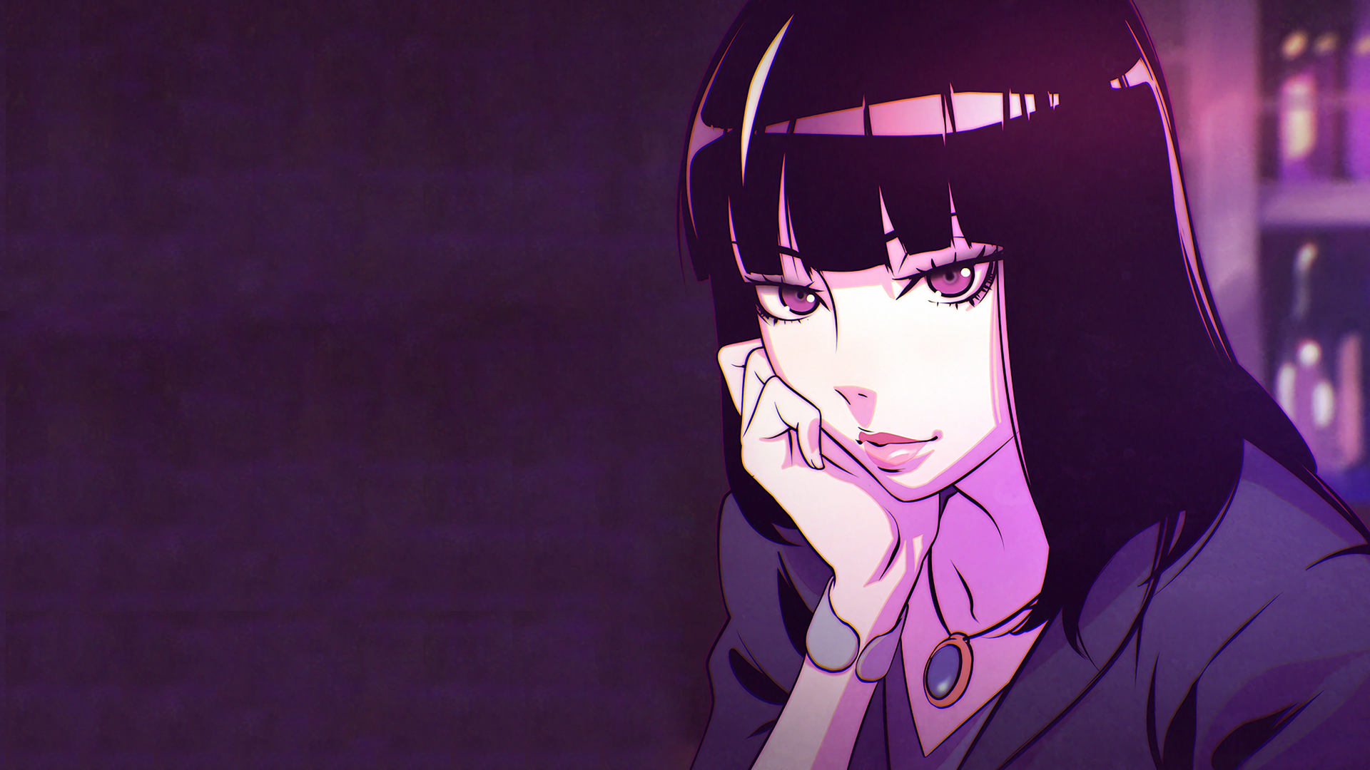 Anime 1920x1080 anime girls Chiyuki anime face purple eyes dark hair