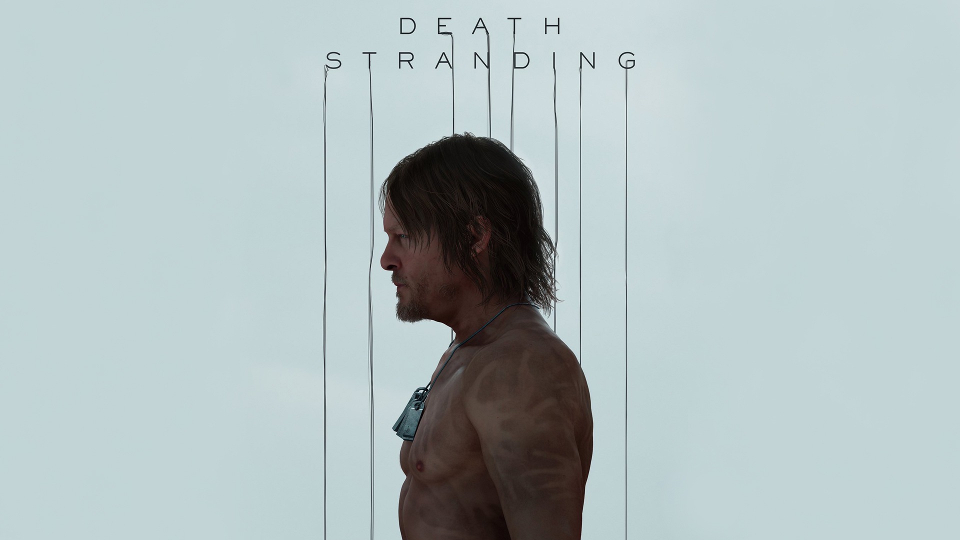 General 1920x1080 Death Stranding simple background Norman Reedus video games men shirtless dog tag dark hair video game characters actor Kojima Productions