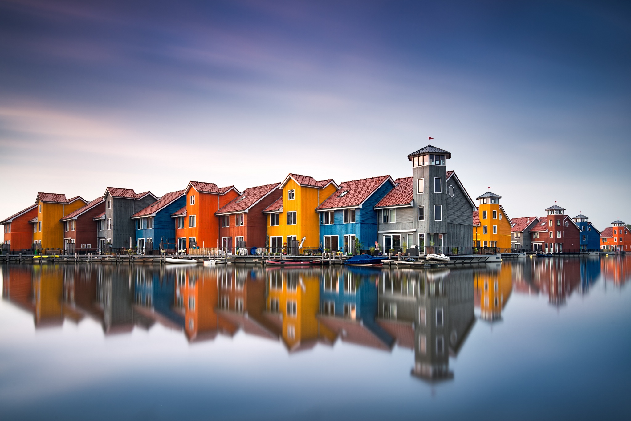 General 2048x1367 water reflection house colorful boat Dutch