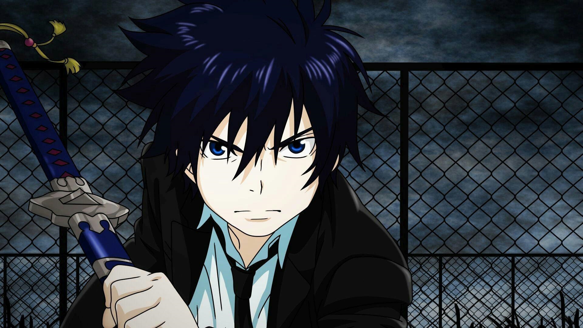 Anime 1920x1080 Okumura Rin Blue Exorcist anime boys fence sword blue eyes blue hair
