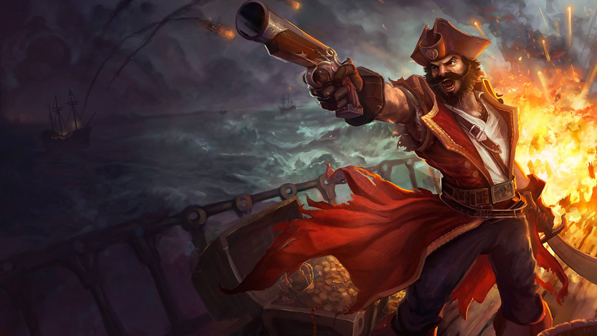 General 1920x1080 pirates fire Gangplank (League of Legends) League of Legends video games gun video game men video game characters explosion PC gaming video game art treasure aiming