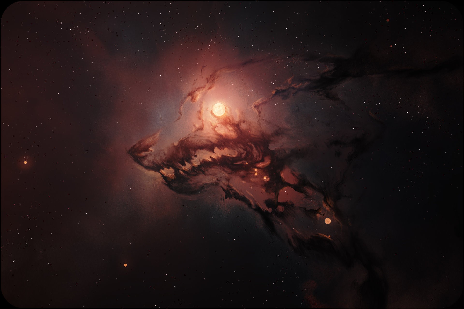 General 1920x1280 digital art space universe stars nebula animals wolf glowing muzzles fangs imagination space art ArtStation