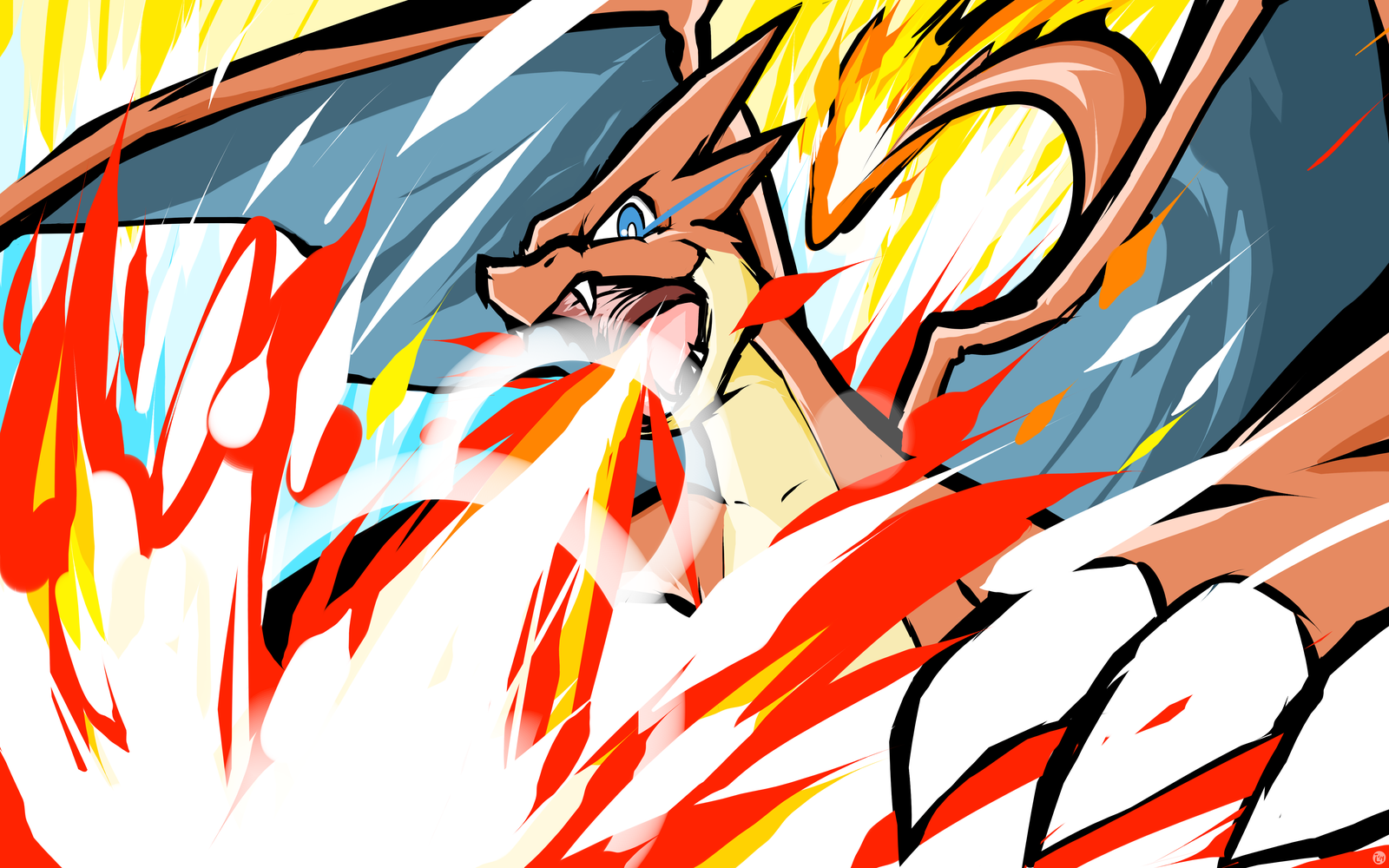 General 1600x1000 ishmam Pokémon Charizard anime creature DeviantArt blue eyes wings fire fantasy art burning