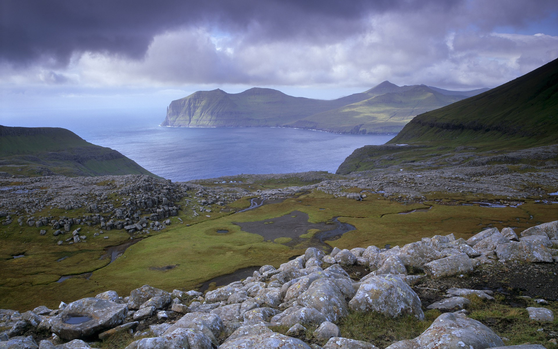 General 1920x1200 landscape nordic landscapes bay sea mountains coast rocks overcast nature