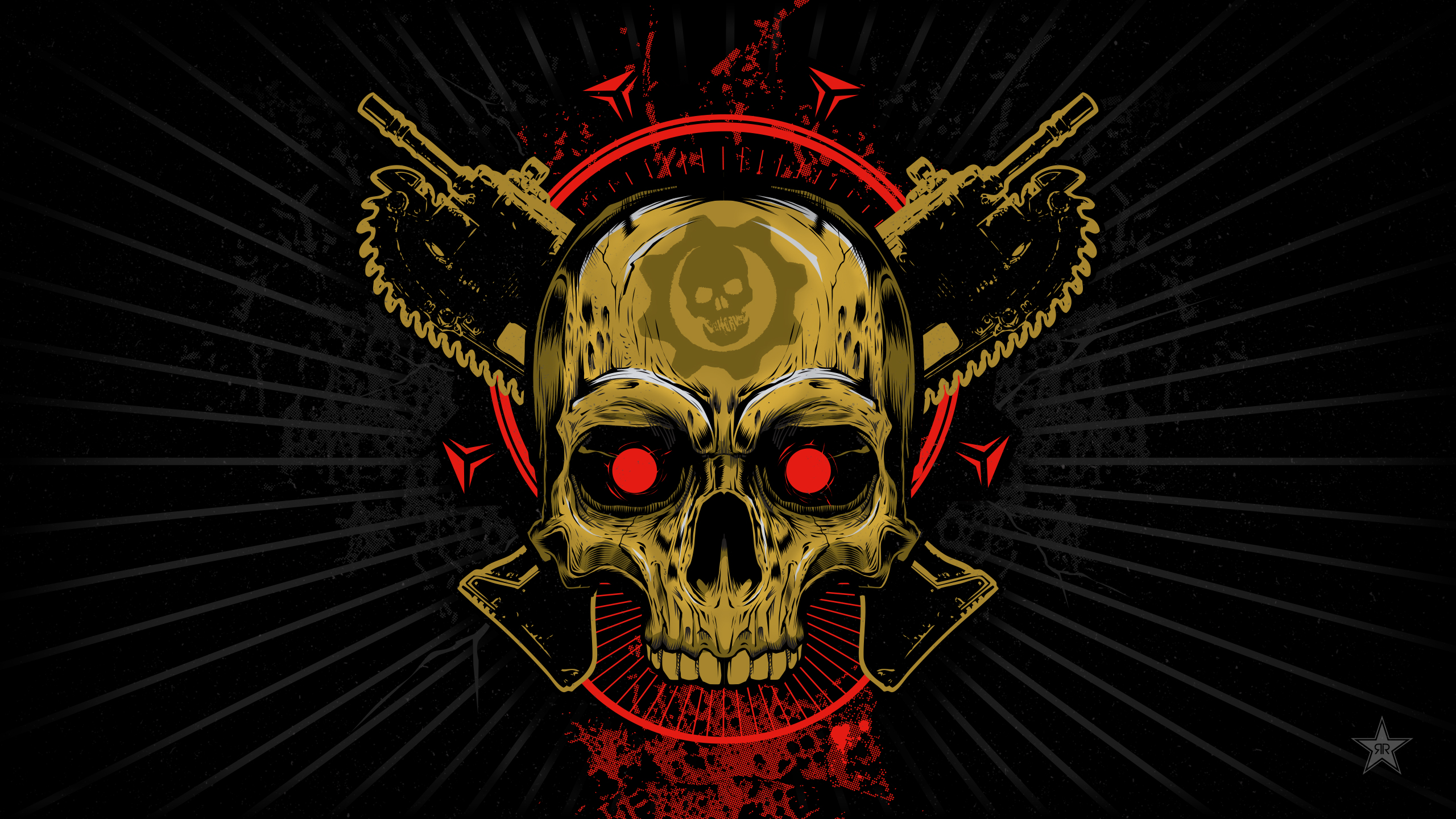 General 2560x1440 video games skull Gears of War video game art red eyes bones