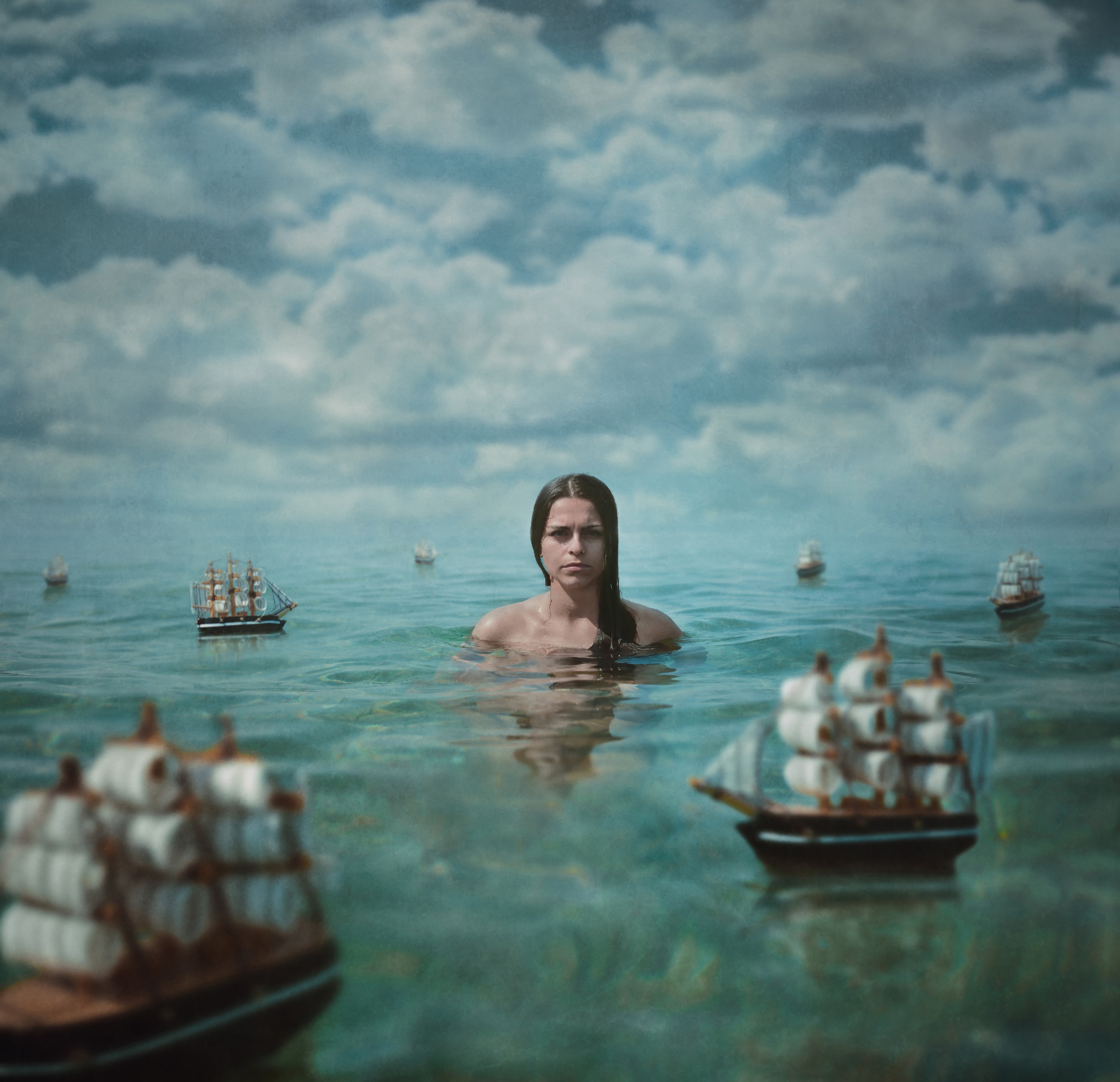 People 2560x2473 fantasy girl water women model sailing ship miniatures