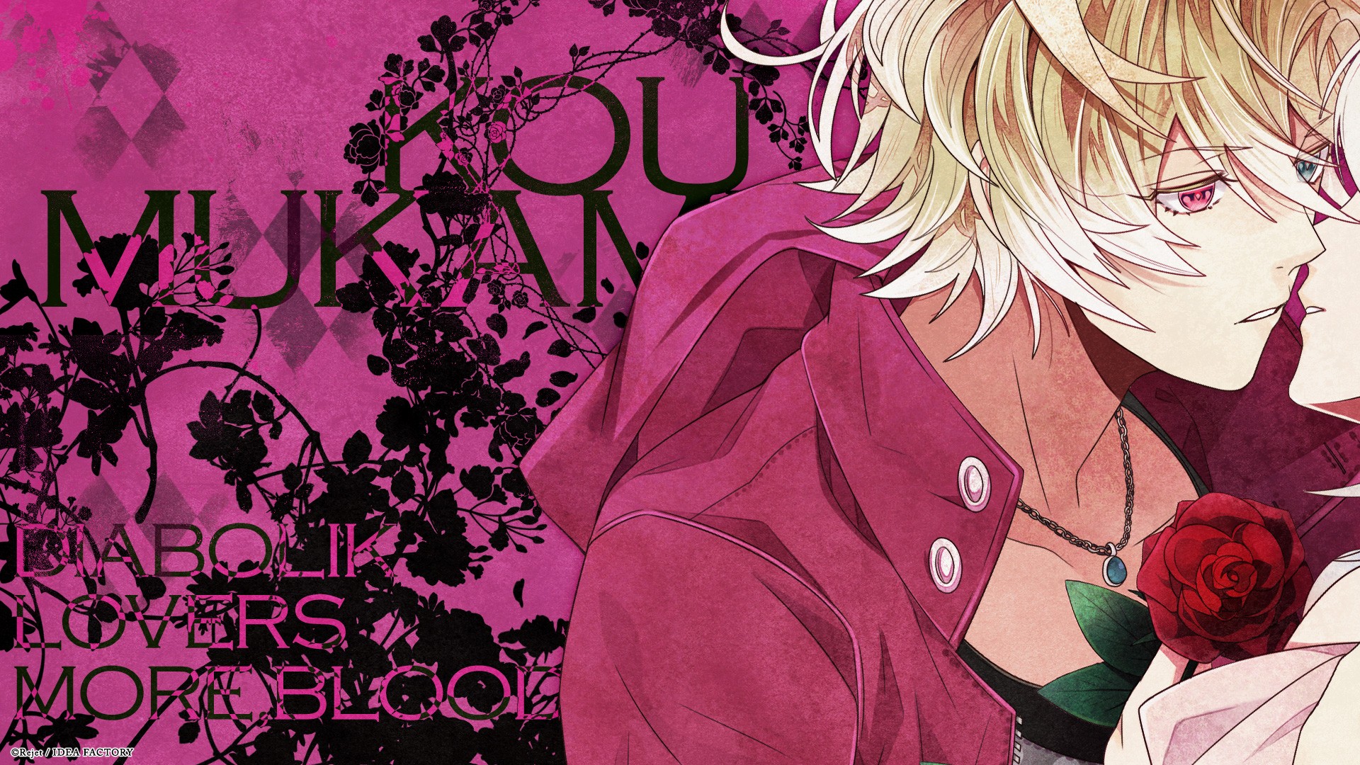 Anime 1920x1080 Diabolik Lovers pink background rose blonde necklace anime heterochromia flowers