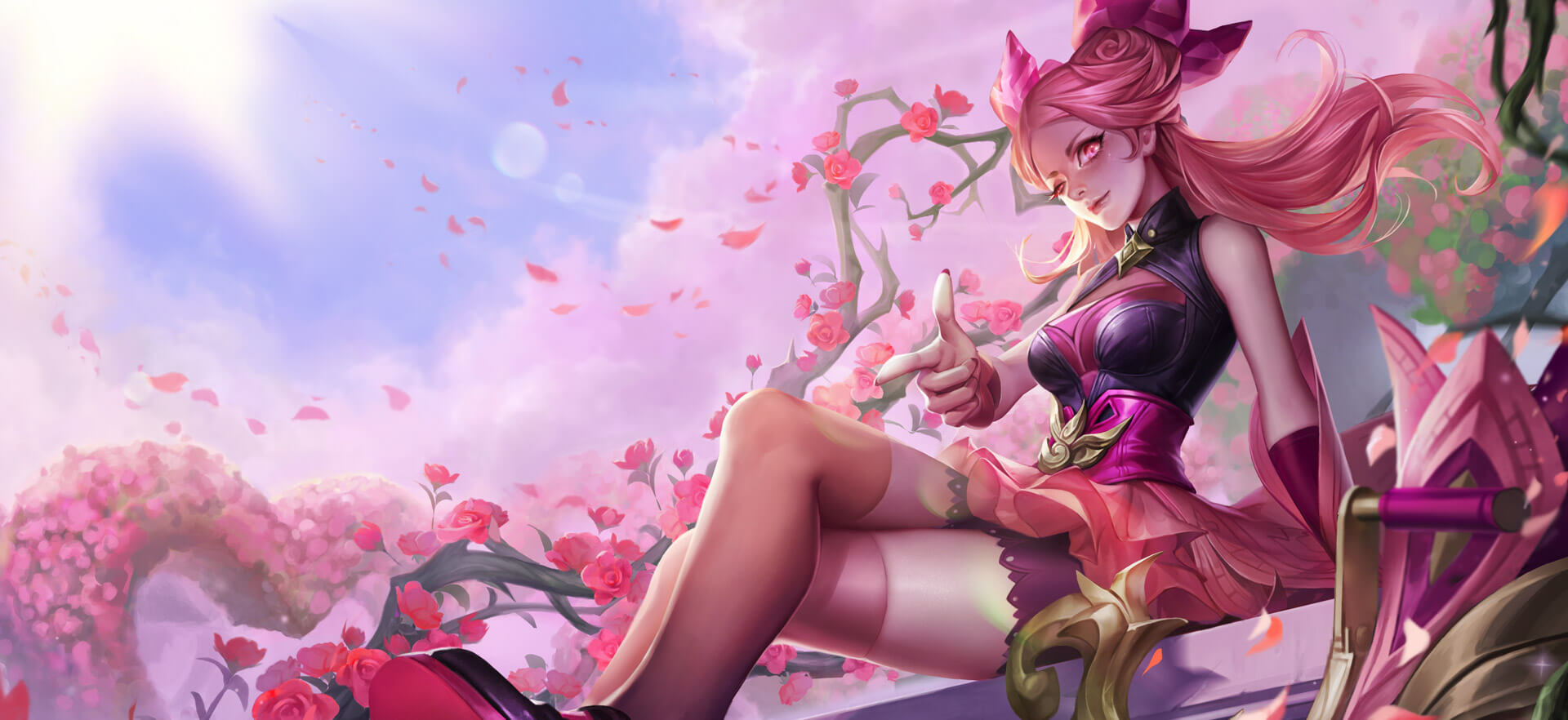 General 1920x882 Honor of Kings Lady Sun legs legs crossed pink hair fantasy girl fantasy art finger pointing low-angle