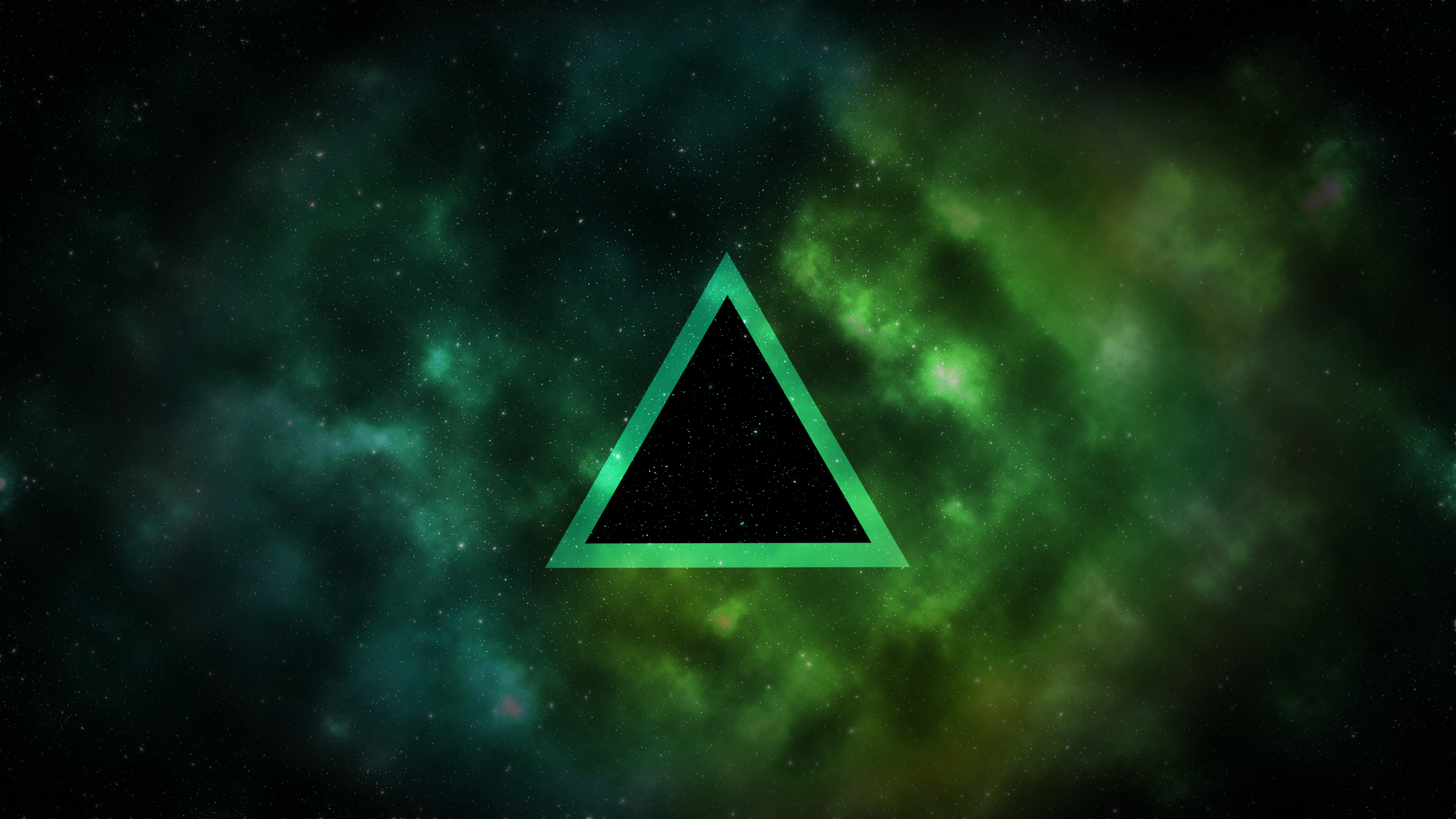 General 2560x1440 space stars triangle green digital art