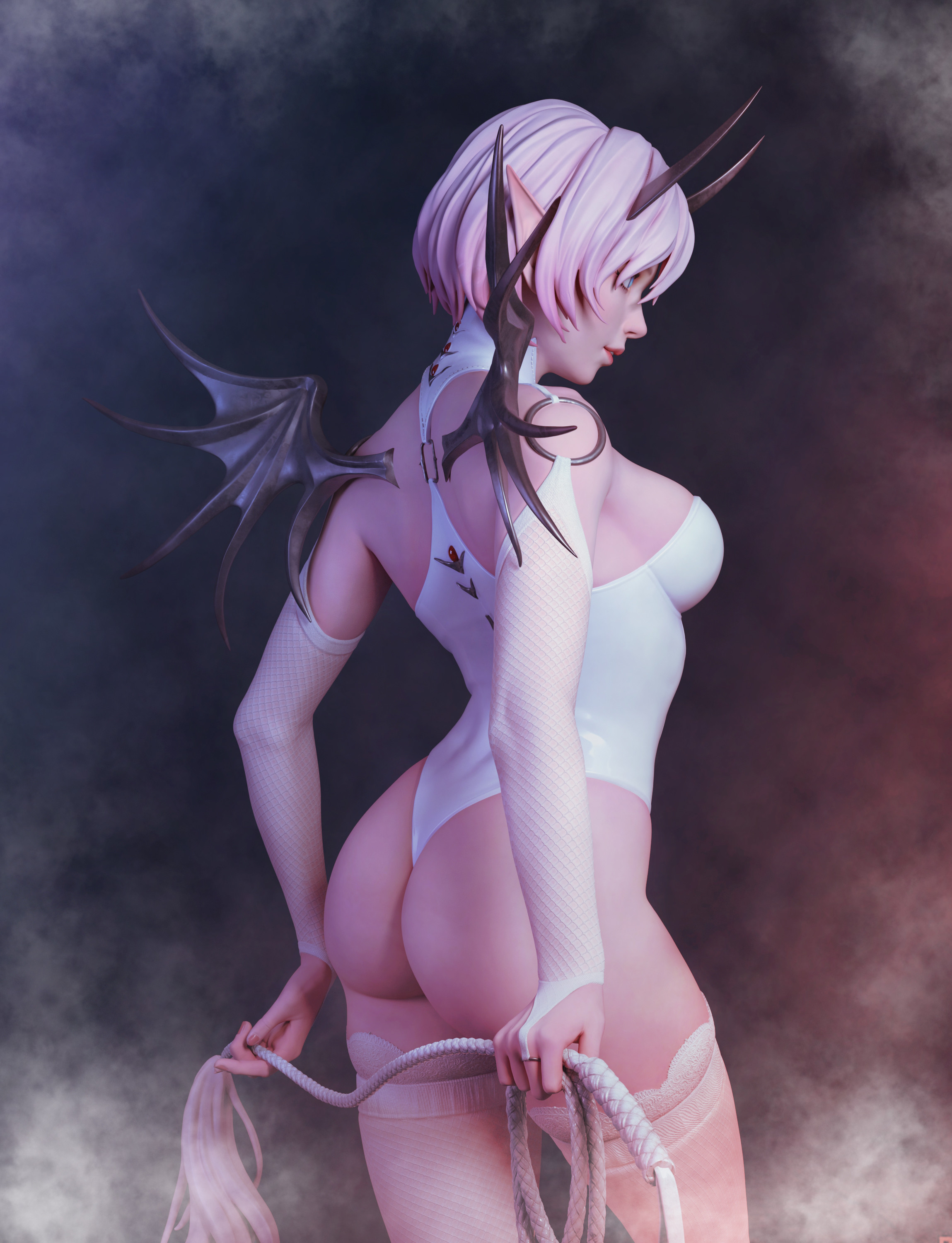General 2298x3000 CGI ass horns boobs bodysuit wings pointy ears demon girls fantasy girl artwork fantasy art ArtStation