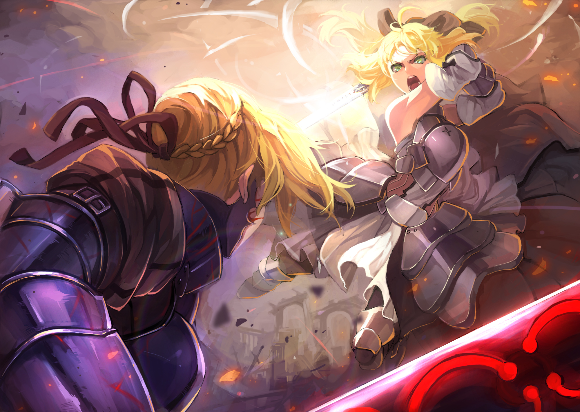 Anime 2000x1423 Fate series Fate/Stay Night Fate/Unlimited Codes  Artoria Pendragon anime girls Saber Alter Saber Lily blonde armor sword