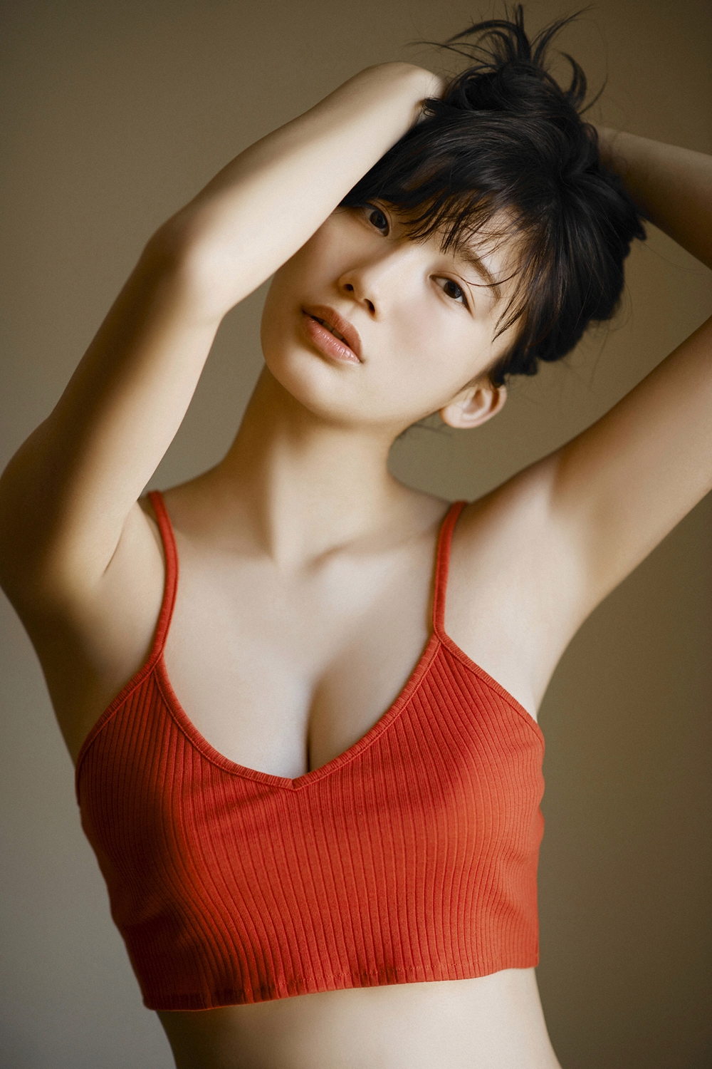 People 1000x1500 Yuka Ogura women model Asian arms up simple background short hair portrait Japanese women Japanese