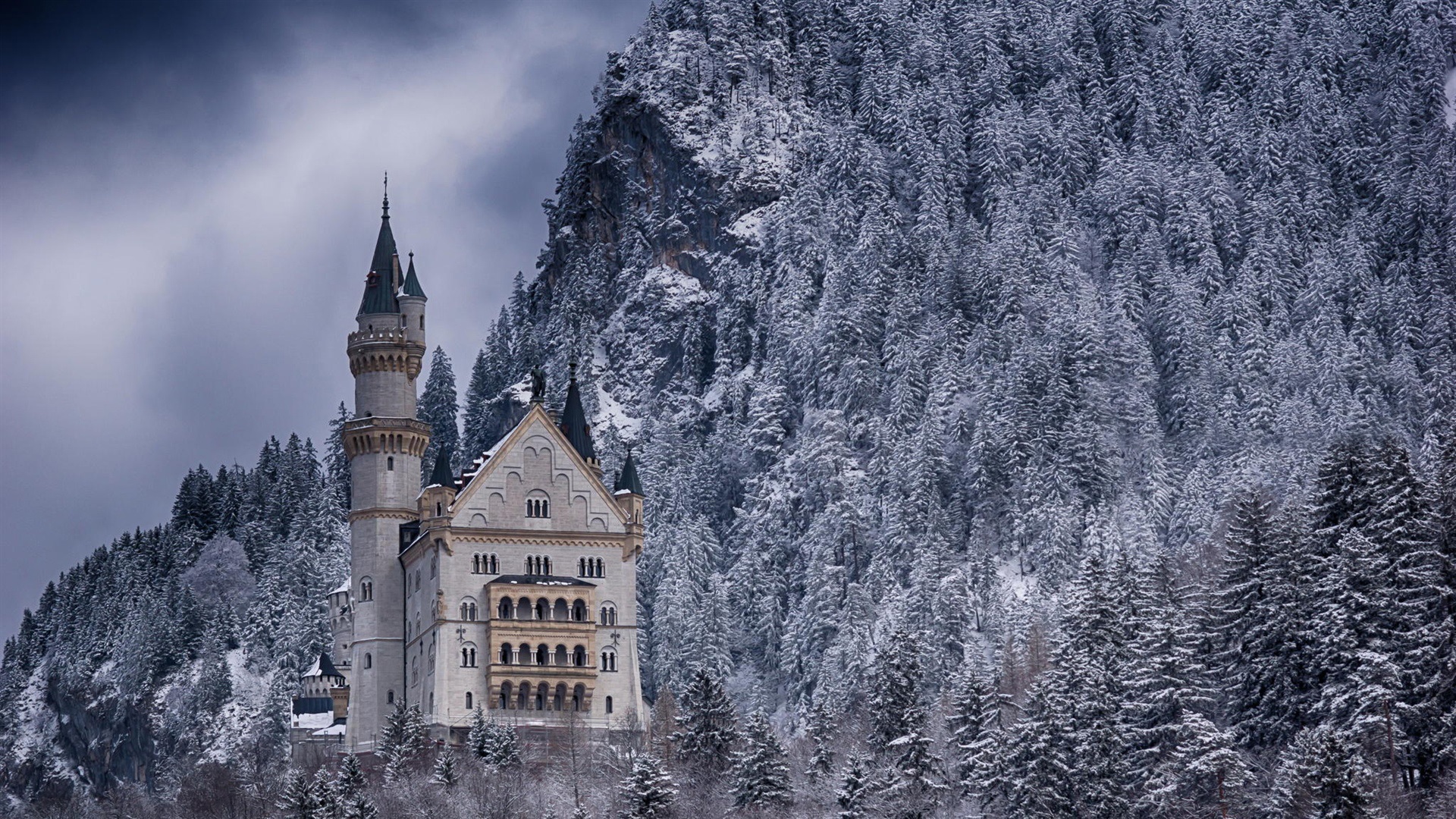 General 1920x1080 Germany castle forest winter clouds nature trees landscape