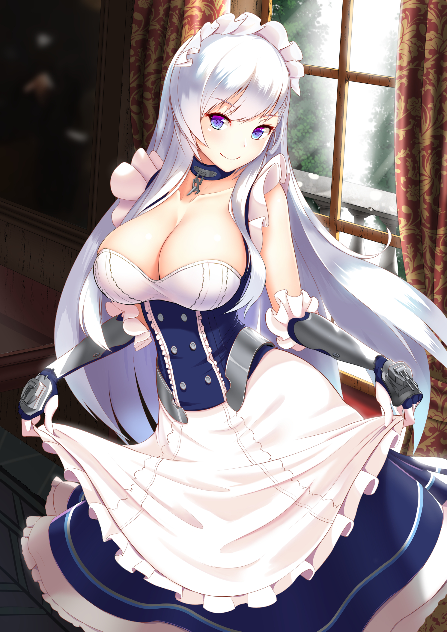 Anime 1491x2108 Azur Lane maid Belfast (Azur Lane) cleavage big boobs blue eyes dress smiling