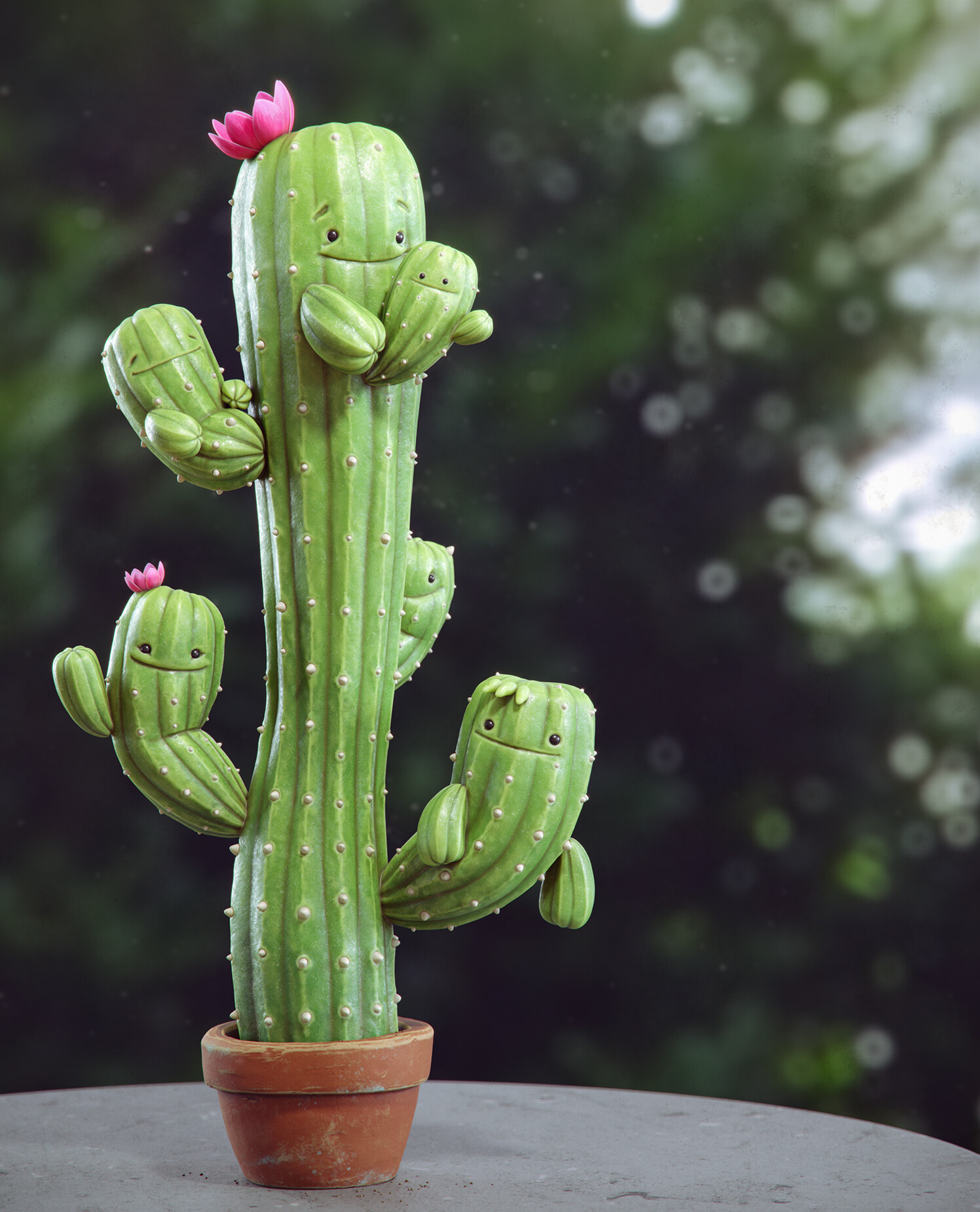 General 1496x1850 digital art cactus CGI portrait display smiling plants flowers