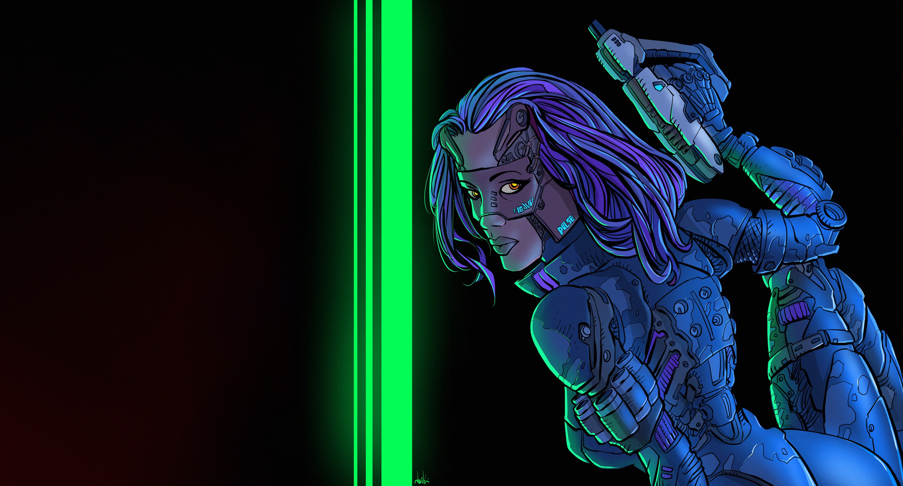 General 2880x1550 science fiction artwork cyborg futuristic women