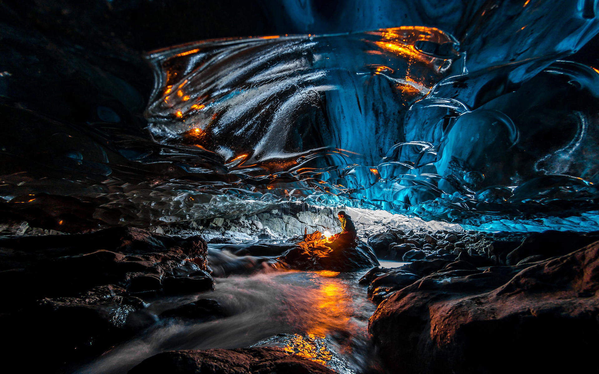 General 1920x1200 cave ice rocks stream camping low light