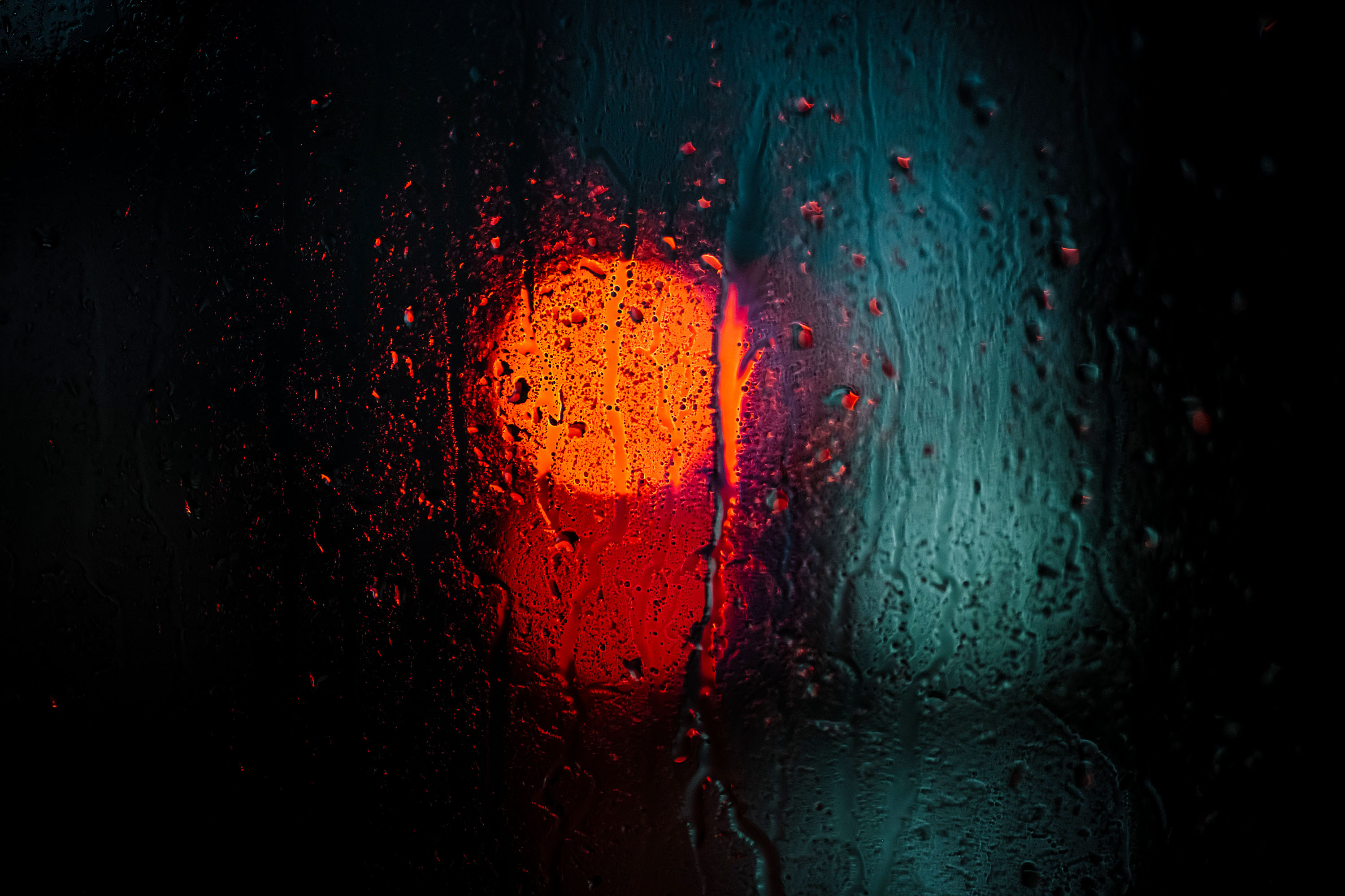 General 3000x2000 black background minimalism lights water drops bokeh water on glass blurred orange rain low light