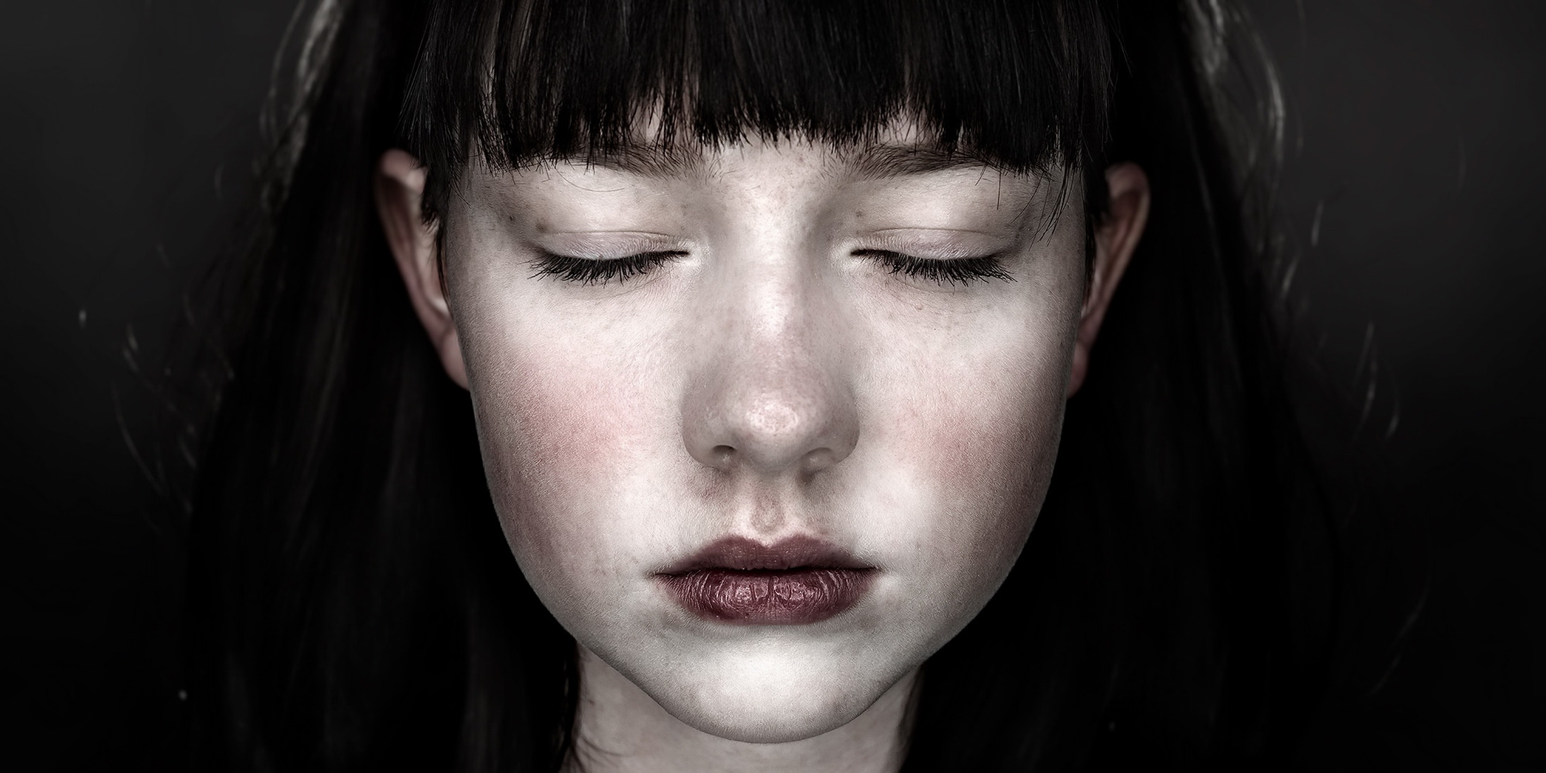 People 2198x1100 women face closed eyes portrait frontal view