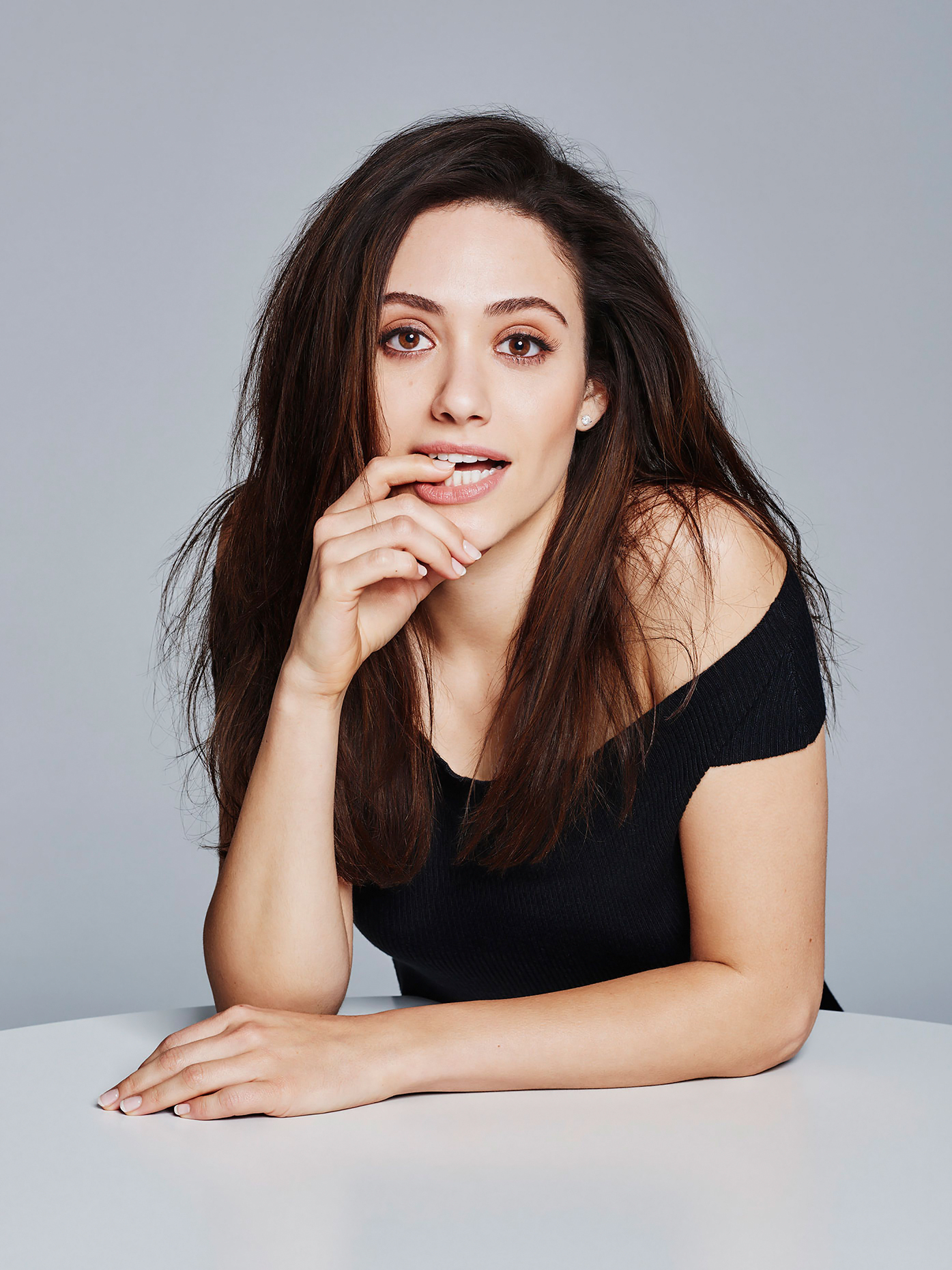 People 1395x1860 Emmy Rossum women actress brunette simple background long hair finger in mouth