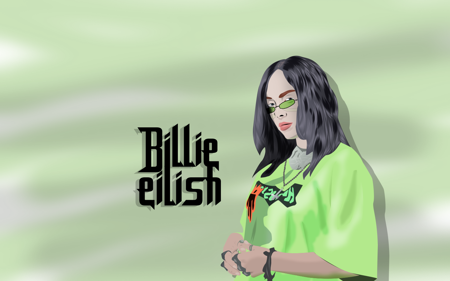 General 1440x900 Billie Eilish drawing green music illustration digital art