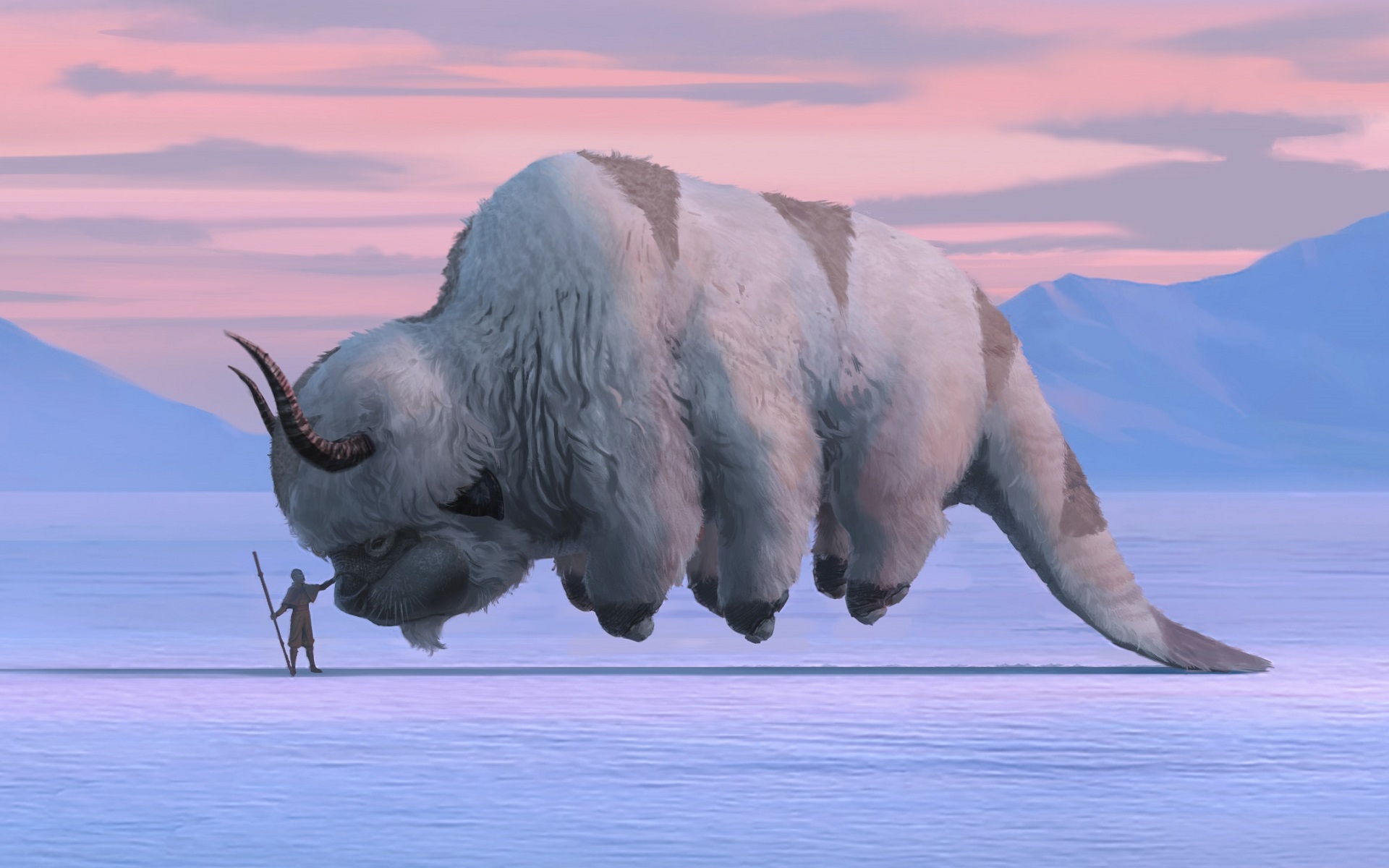 General 1920x1200 artwork fantasy art Avatar Avatar: The Last Airbender Aang Appa bison snow winter animals fictional creatures fictional character floating horns