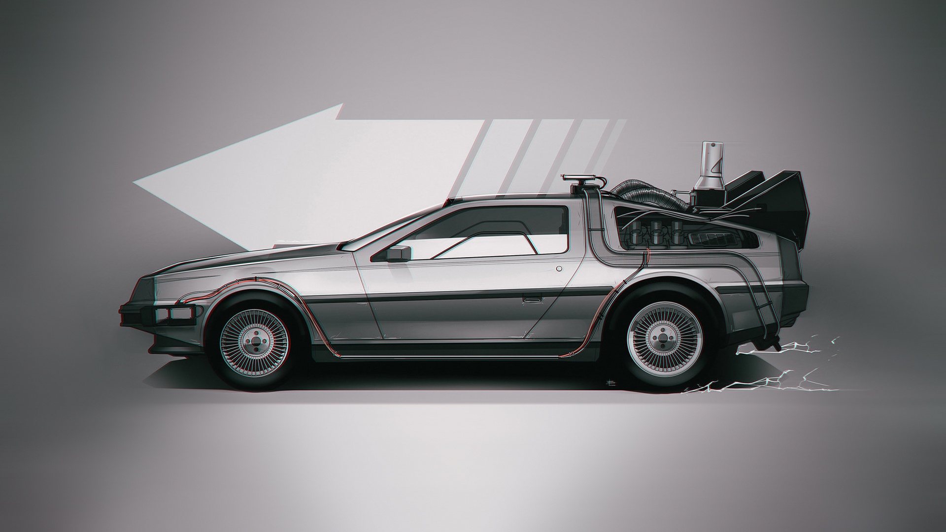 General 1920x1080 car Time Machine artwork movies Back to the Future DeLorean vehicle side view