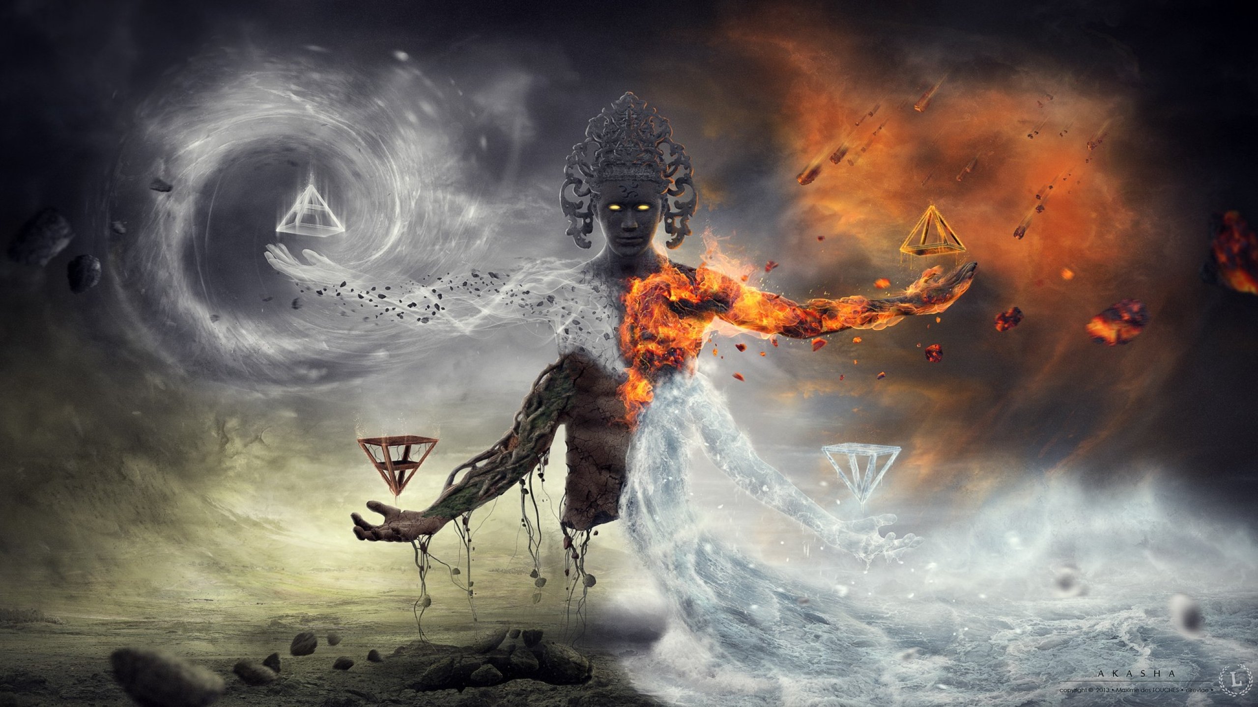 General 2560x1440 religion God fire wind water dirt The Spirit Element (Akasha) – The Wiccan Elements digital art watermarked
