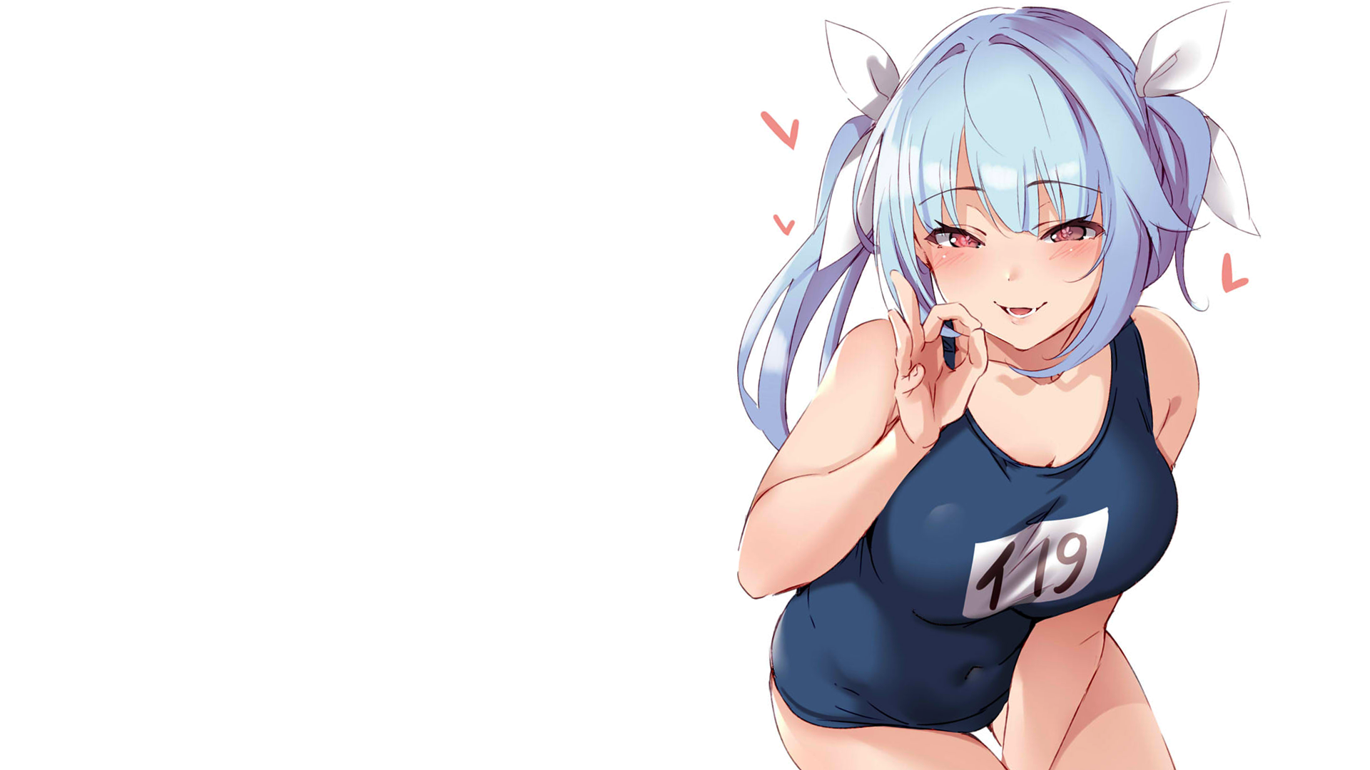 Anime 1920x1080 anime anime girls simple background white background ecchi Kantai Collection I-19 (KanColle)  big boobs schoolgirl thighs thigh-highs one-piece swimsuit swimwear the gap looking at viewer school swimsuits hand gesture suggestive heart (design) blushing smiling OK sign