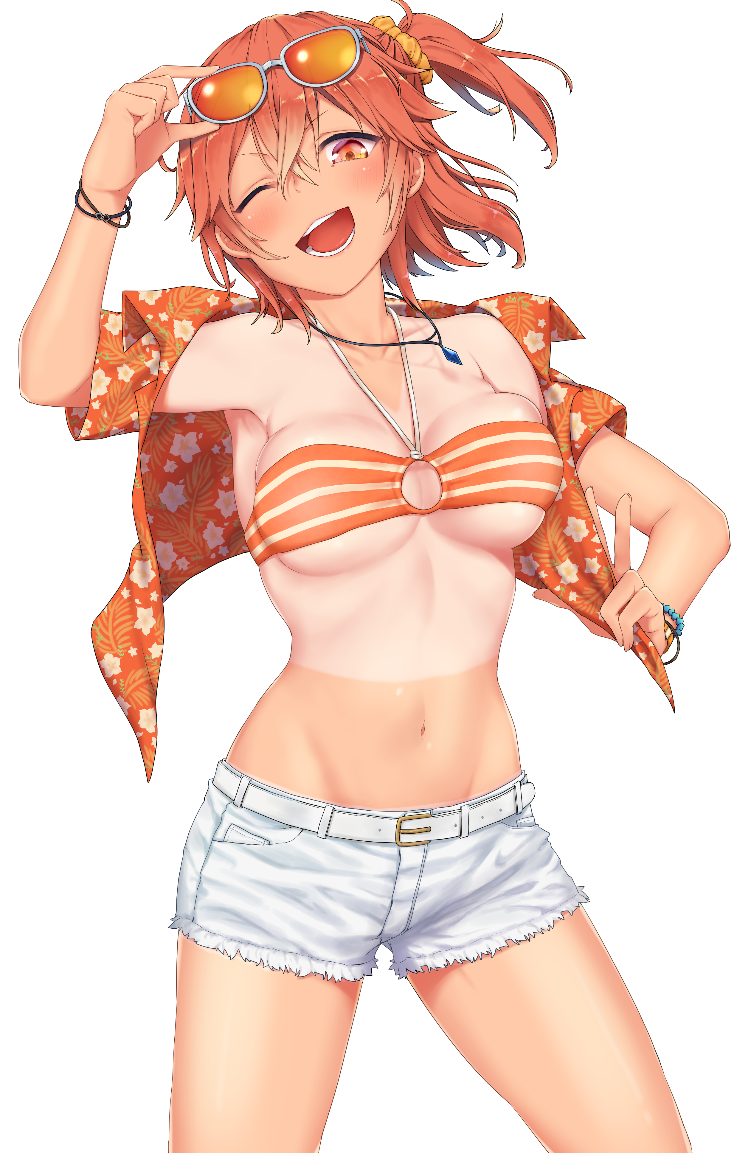 Anime 2520x3870 anime girls Fate/Grand Order Fujimaru Ritsuka bikini top cleavage tan lines anime open shirt shorts redhead Fate series chumugi23
