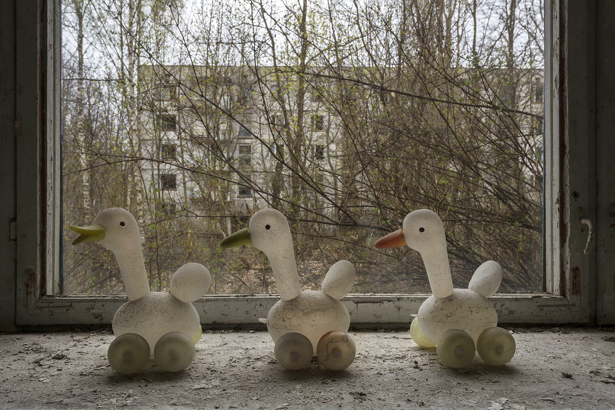 General 2000x1335 old window toys rubber ducks Chernobyl Ukraine building