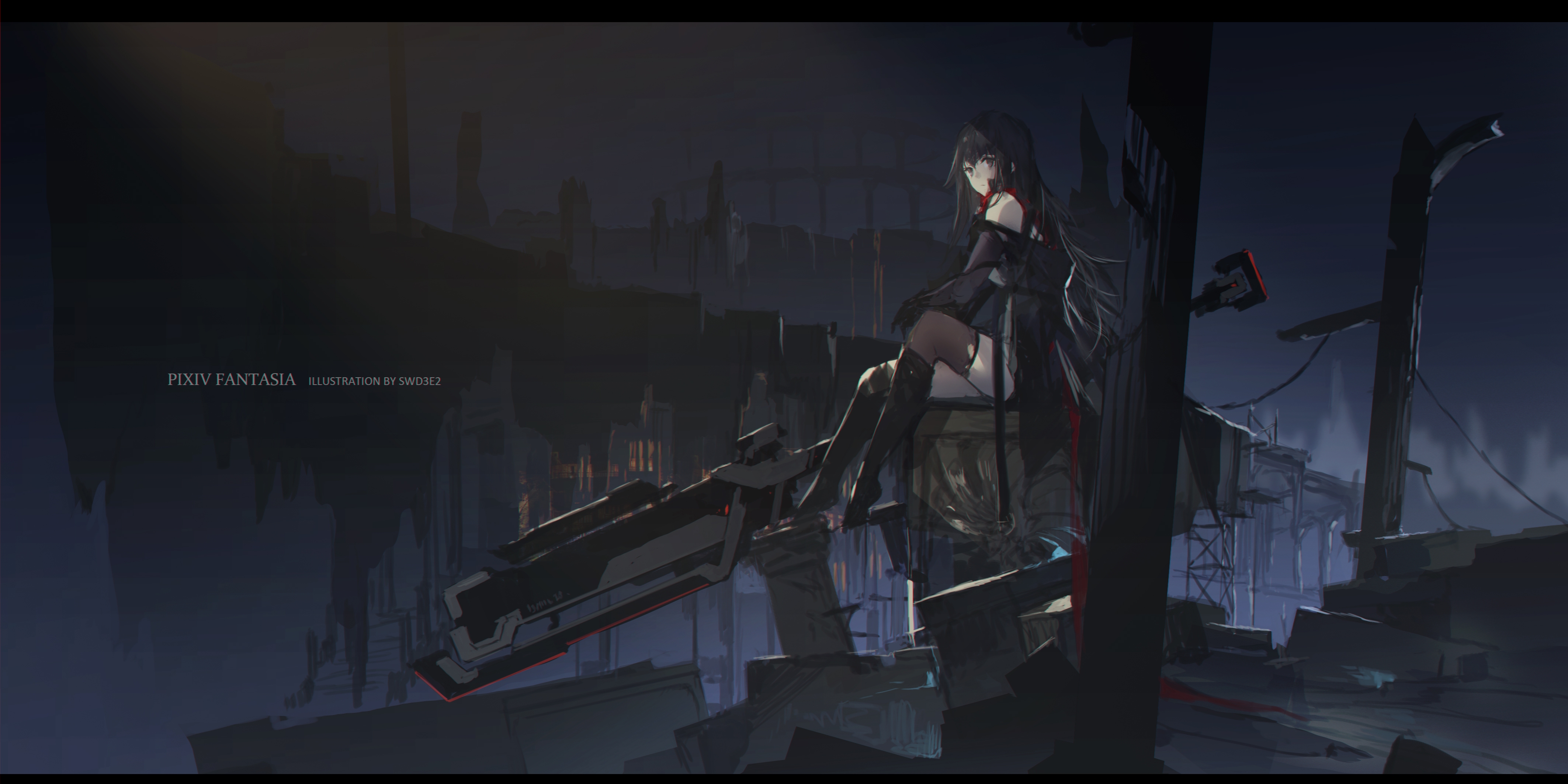 Anime 4252x2126 anime anime girls Swd3e2 Pixiv Fantasia original characters weapon thigh-highs elbow gloves
