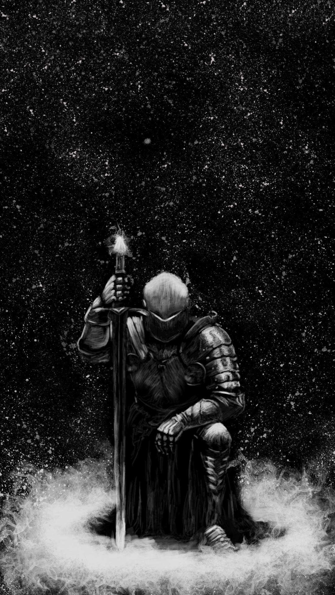 General 1080x1920 knight drawing monochrome dark space fantasy art