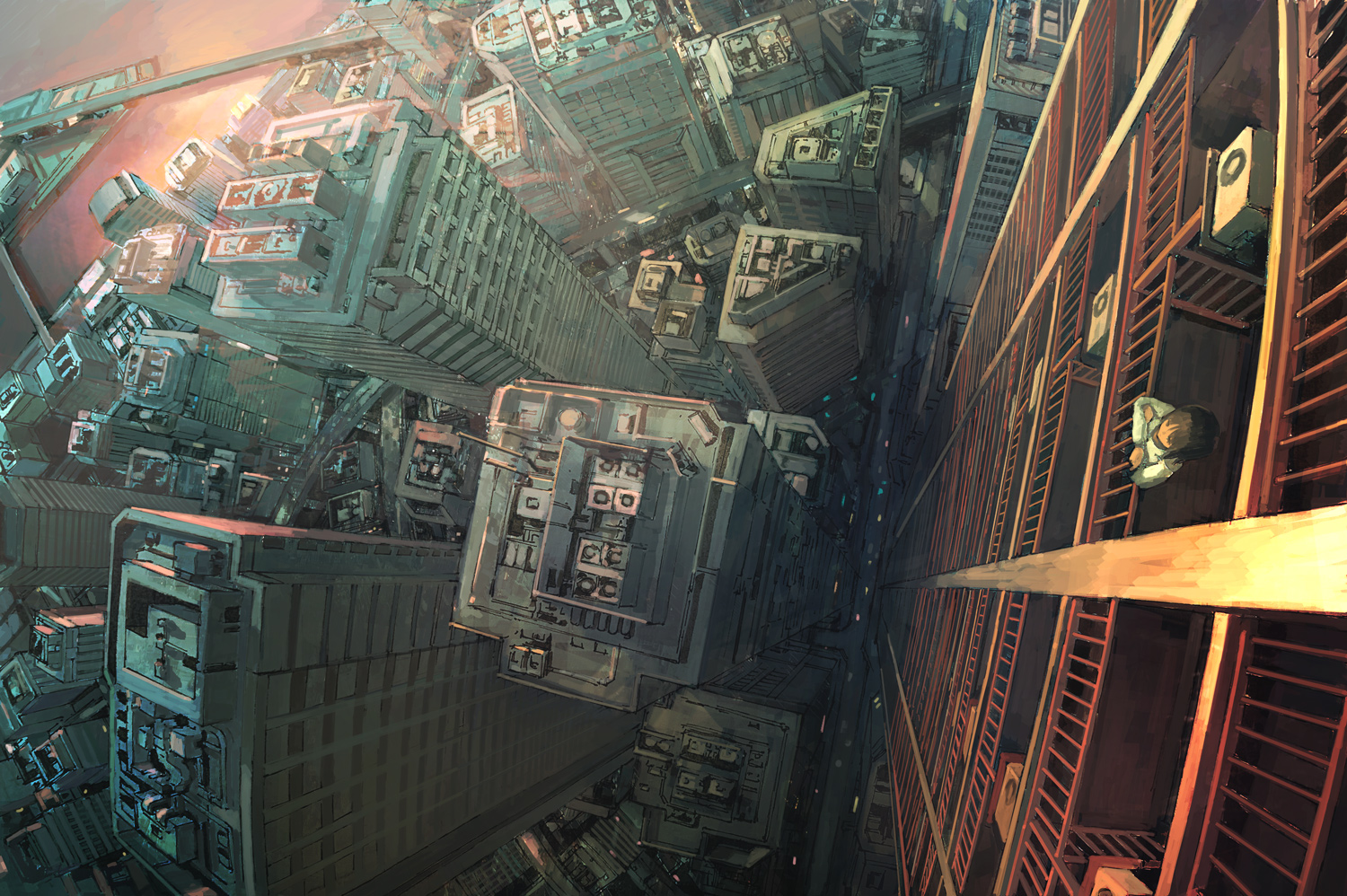 General 1500x998 digital art illustration aerial view heights building city urban concept art rooftops balcony