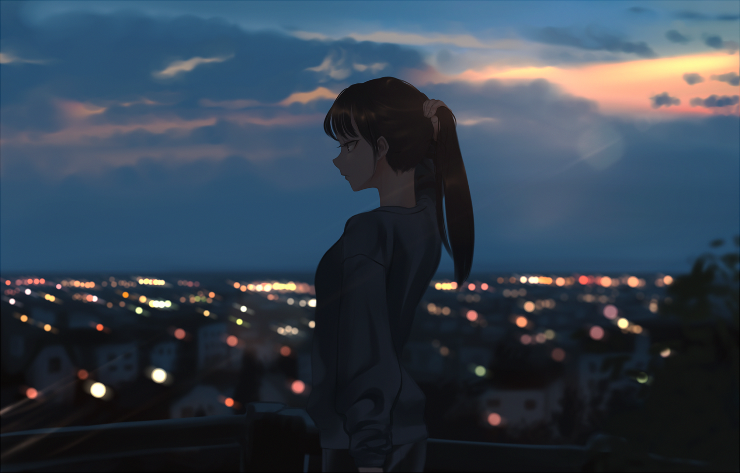 Anime 1498x959 anime anime girls dark cityscape sky Litra artwork
