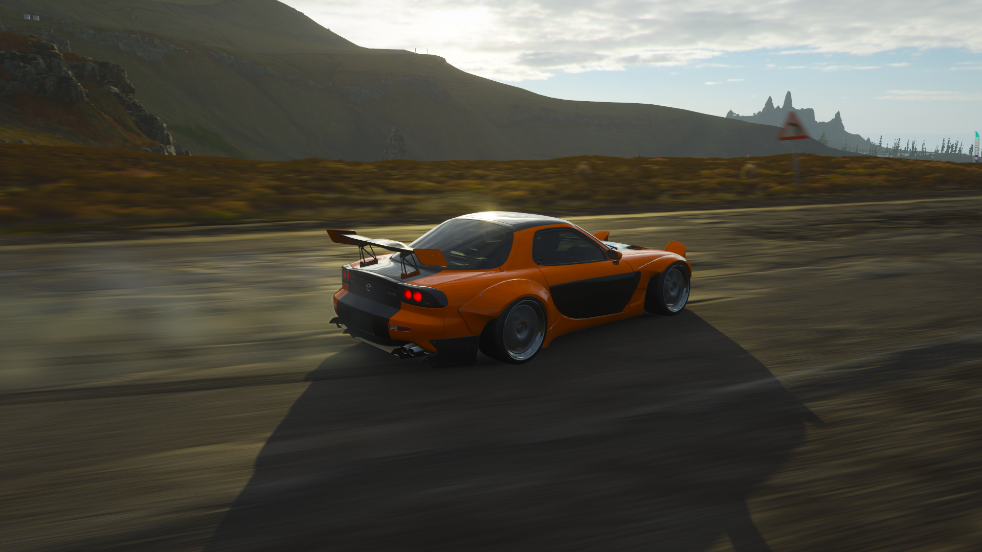 General 1920x1080 Forza Horizon 4 Mazda Mazda RX-7 sunset landscape orange sports car pop-up headlights drift car video games
