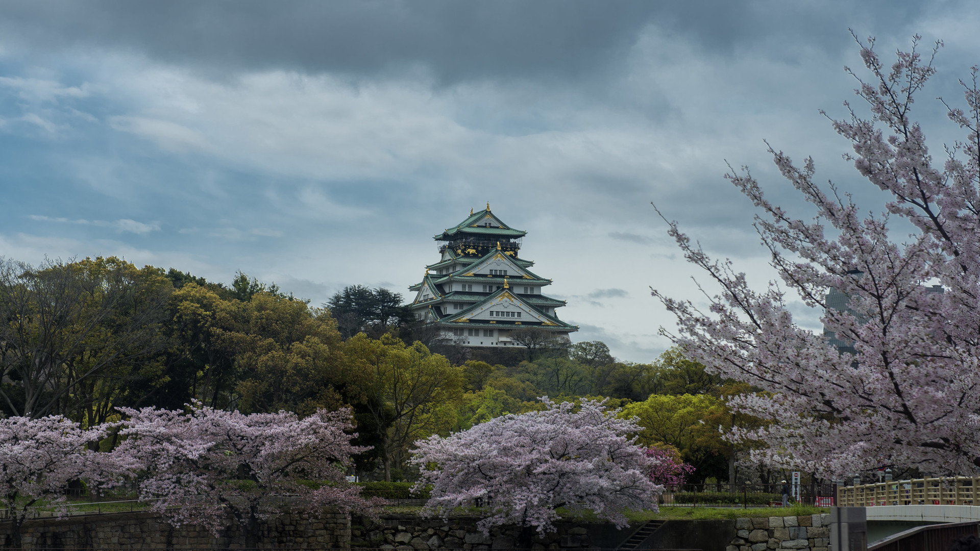 General 1920x1080 landscape nature sky trees Osaka Castle Japan cherry blossom Osaka