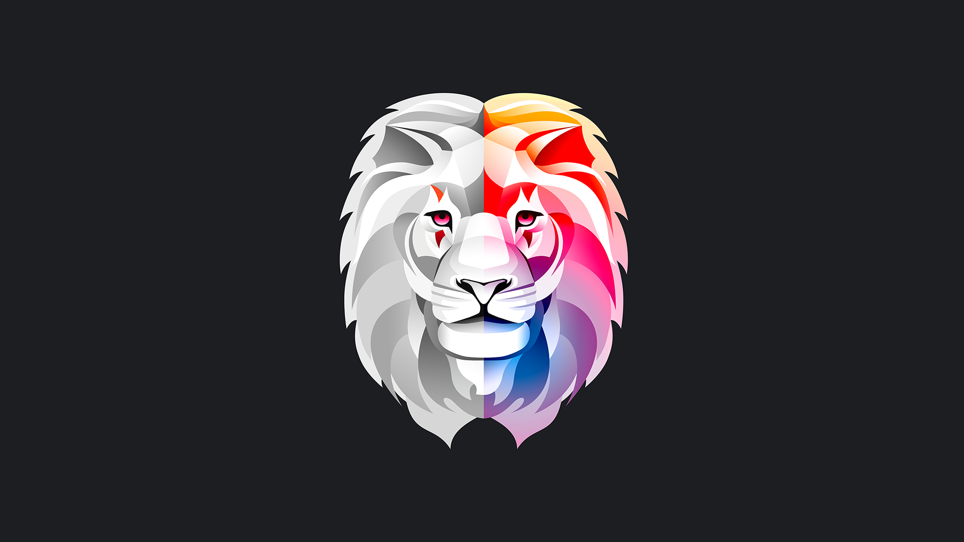 General 1920x1080 lion colorful simple background animals digital art frontal view byrotek