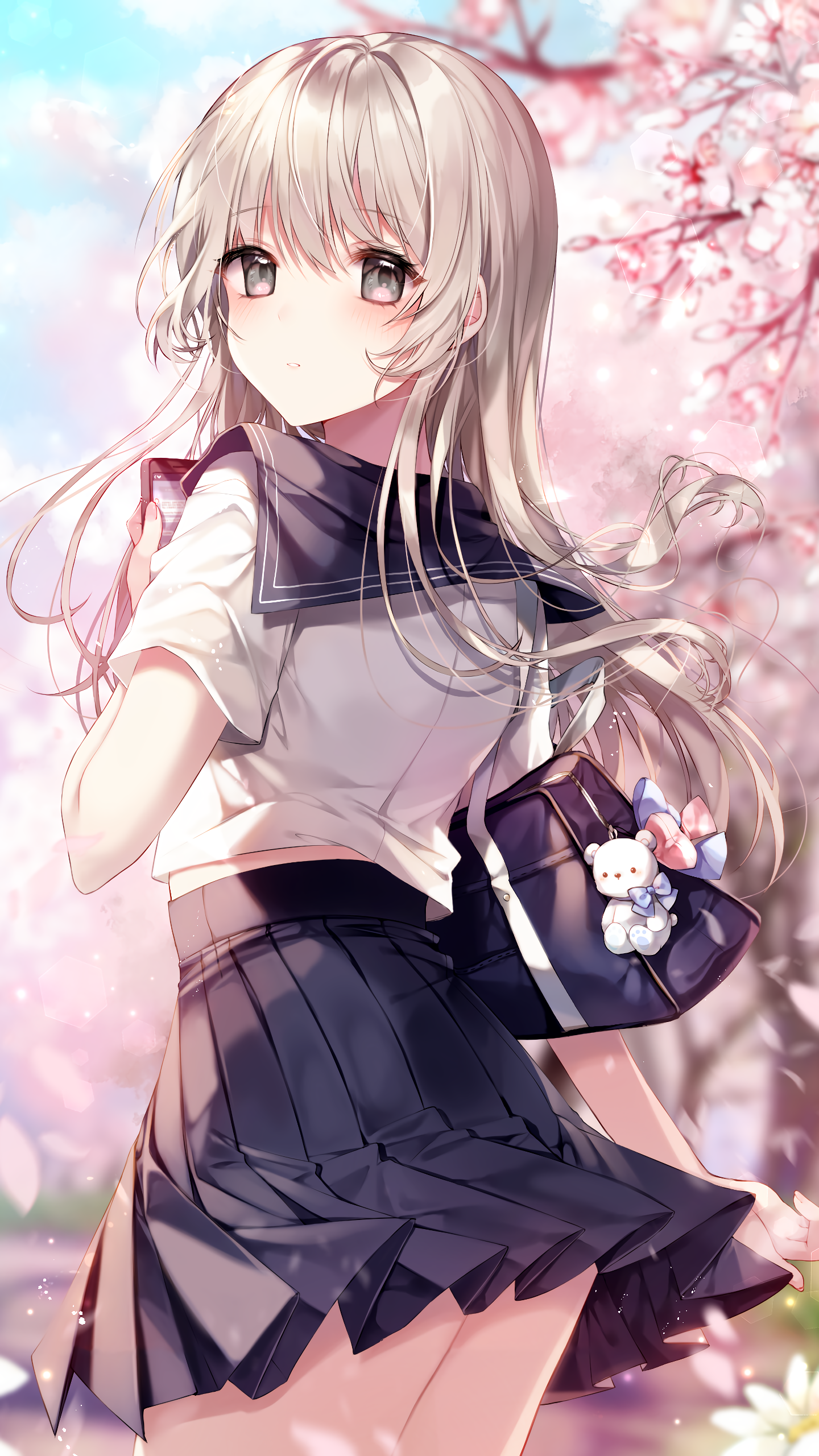 Anime 1440x2560 anime anime girls long hair school uniform cherry blossom Taya Oco artwork