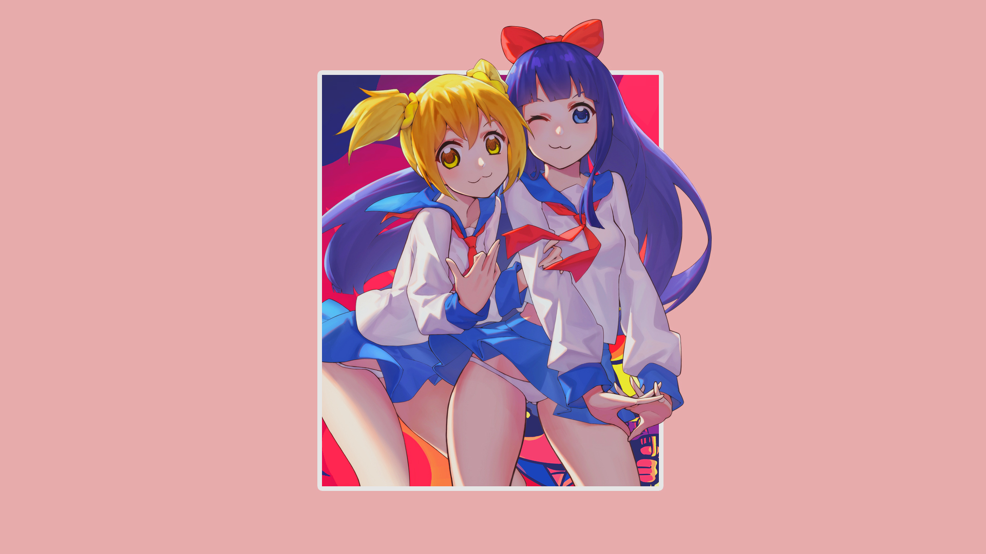anime, anime girls, simple background, Pipimi, Popuko, Poputepipikku 