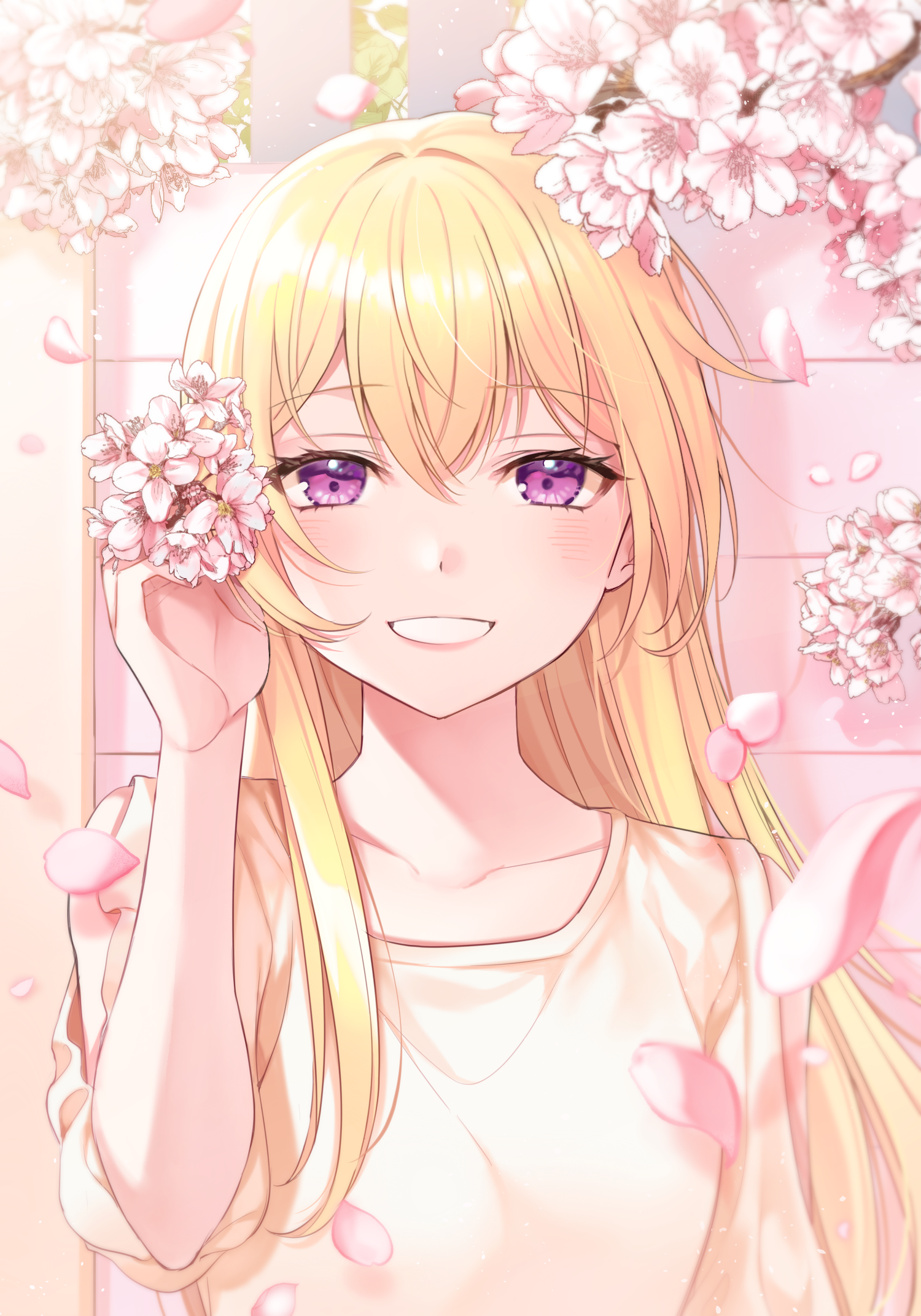 Anime 1500x2142 anime girls blonde smiling flowers anime