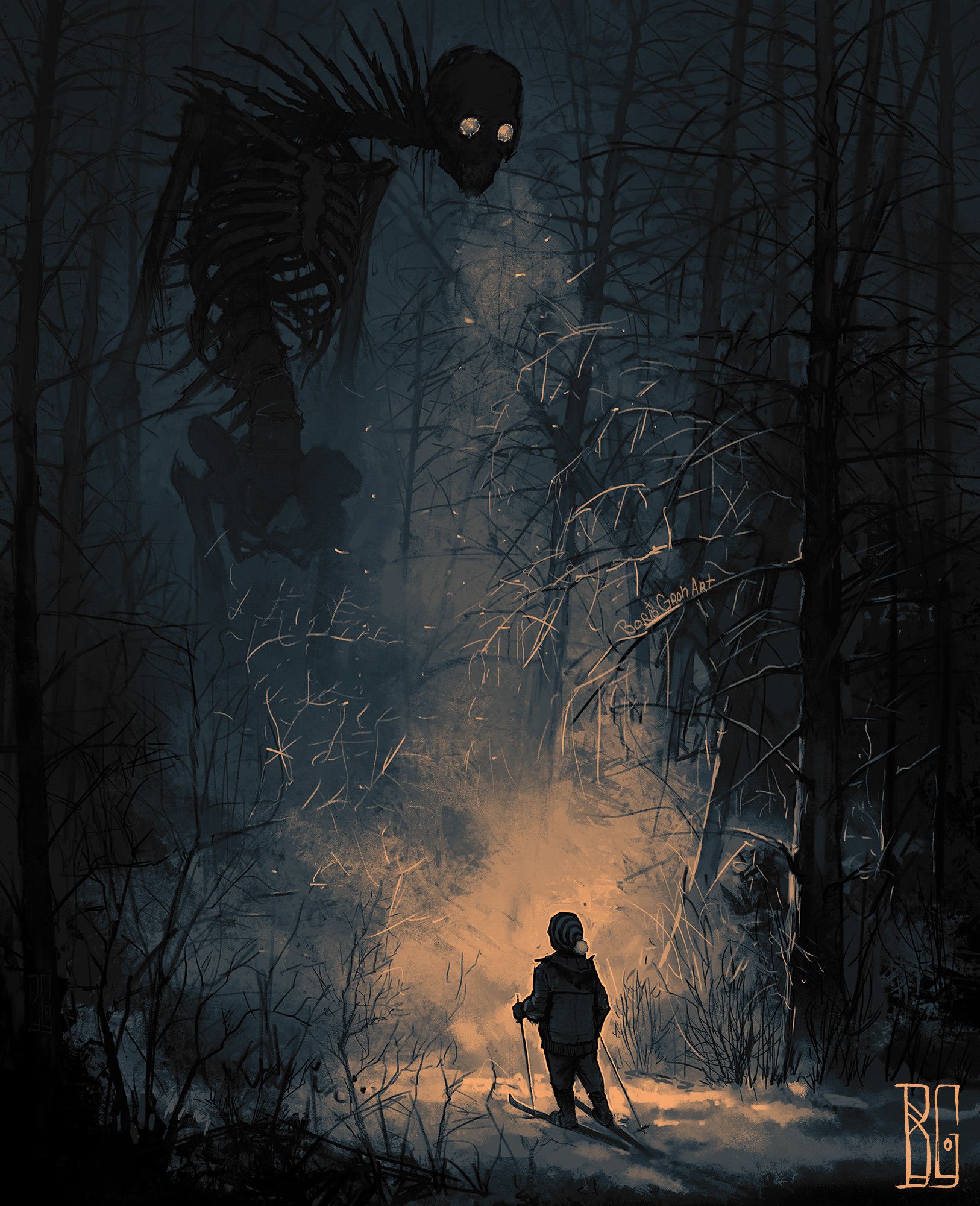 General 1626x2000 creepy creature giant skeleton night Boris Groh digital art portrait display watermarked