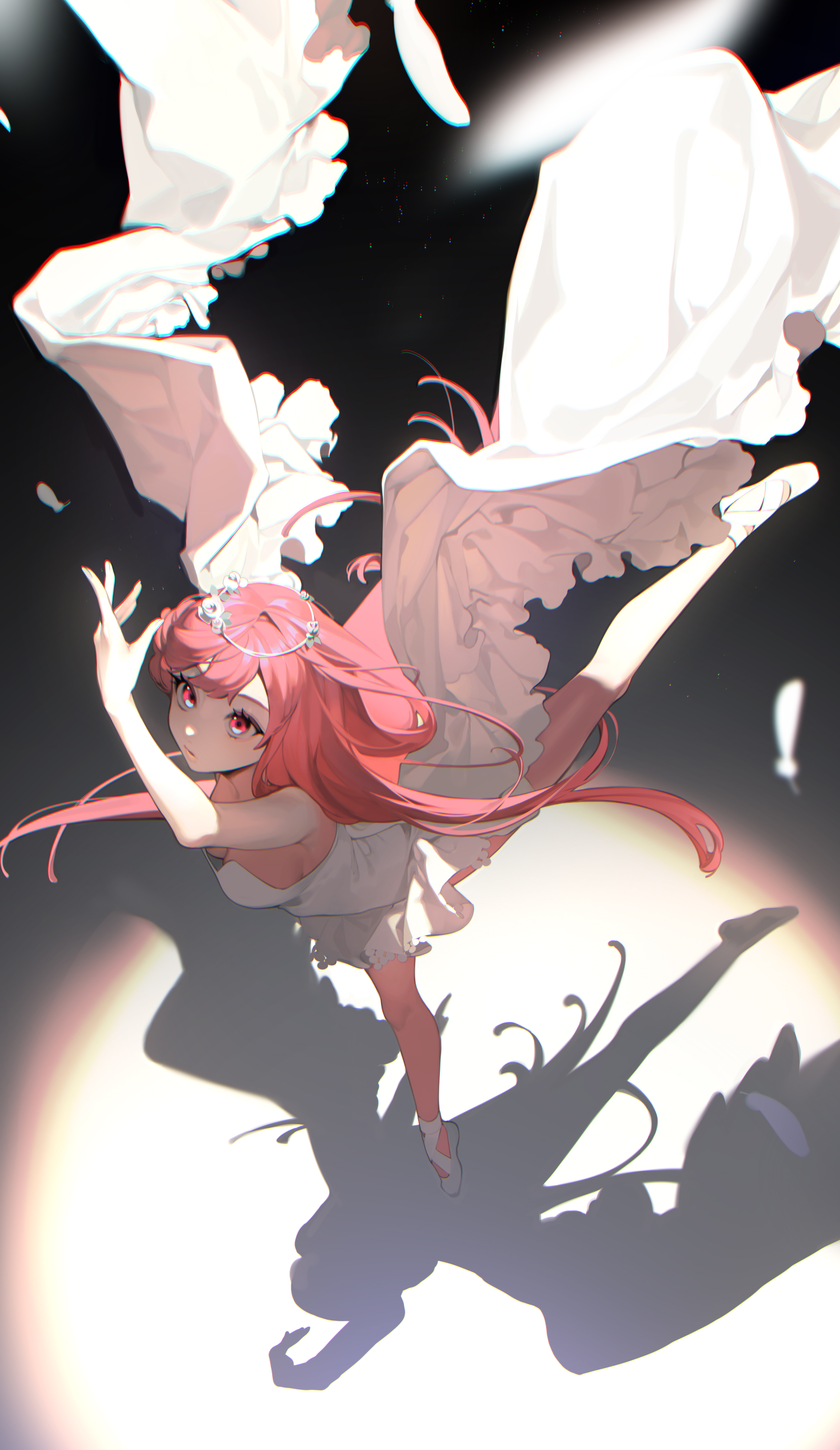 Anime 2048x3533 anime anime girls digital art artwork long hair wings pink hair red eyes simple background white dress