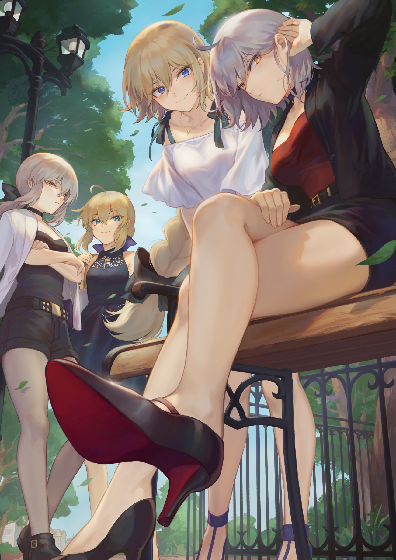 Anime 1302x1842 anime girls anime low-angle Fate series Fate/Stay Night thighs Fate/Apocrypha  2D Fate/Grand Order blonde bangs Artoria Pendragon Saber Alter Saber Ruler (Fate/Apocrypha) Jeanne (Alter) (Fate/Grand Order) Jeanne d'Arc (Fate) portrait display fan art Mashu 003