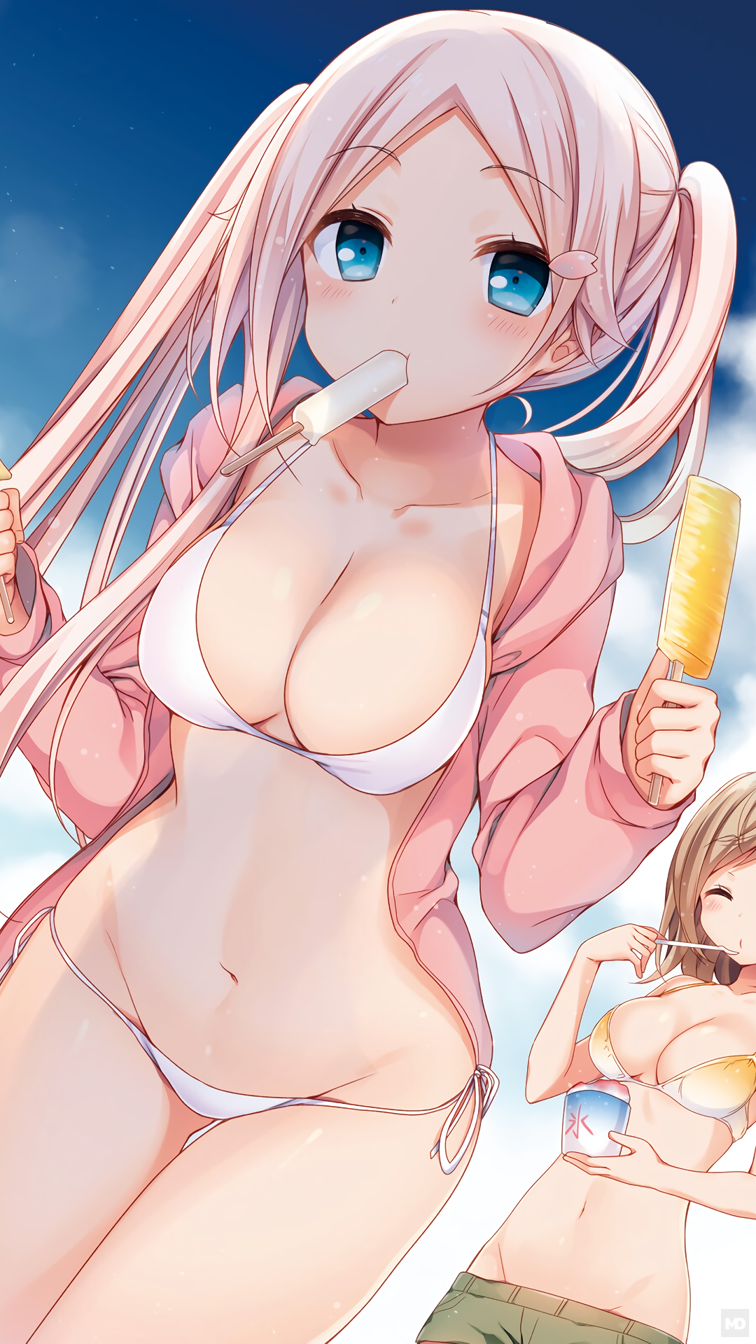Anime 1080x1920 anime anime girls portrait display bikini cleavage popsicle big boobs ice cream belly belly button