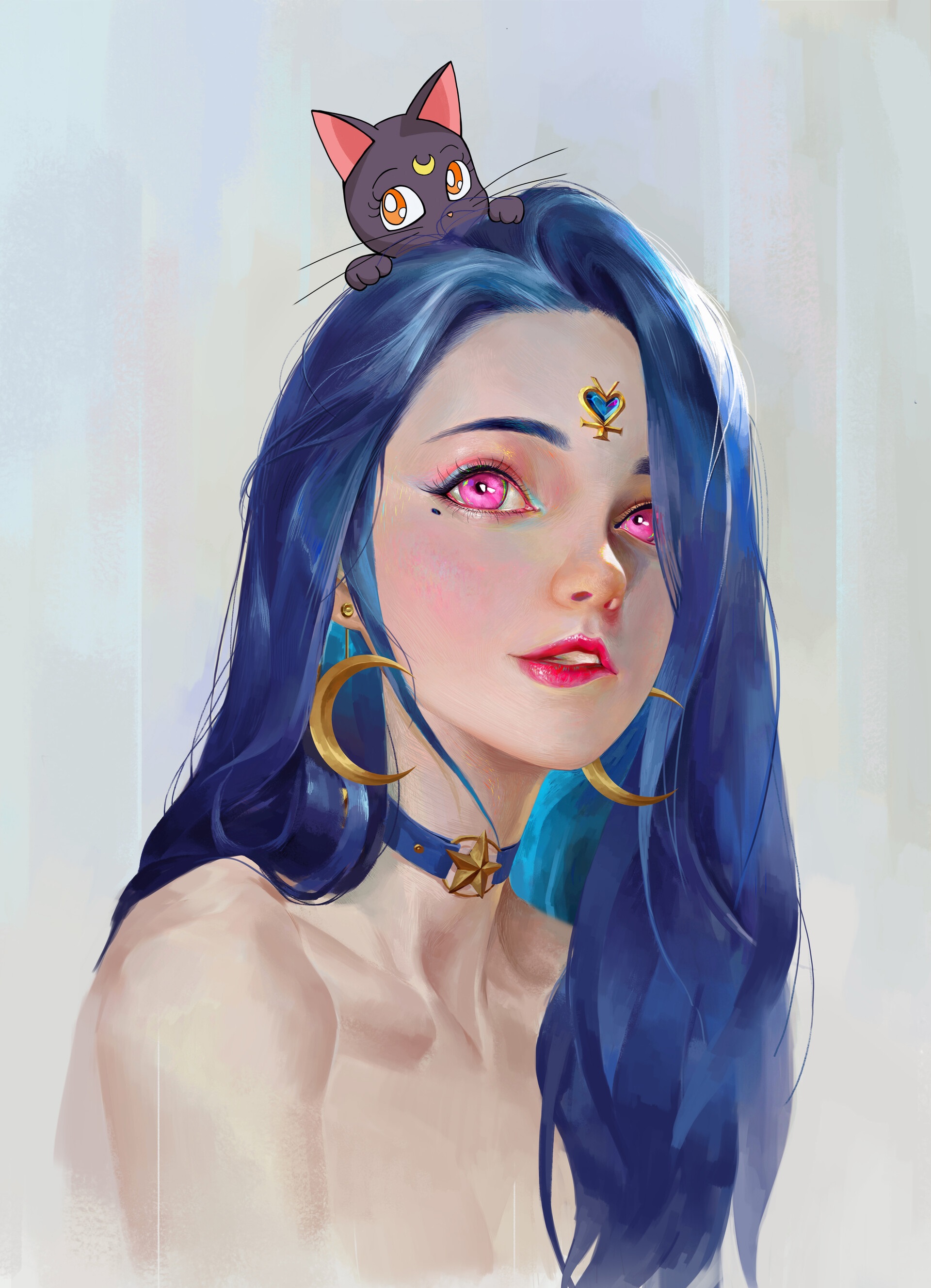 General 1920x2657 fantasy girl blue hair digital art Sailor Moon artwork