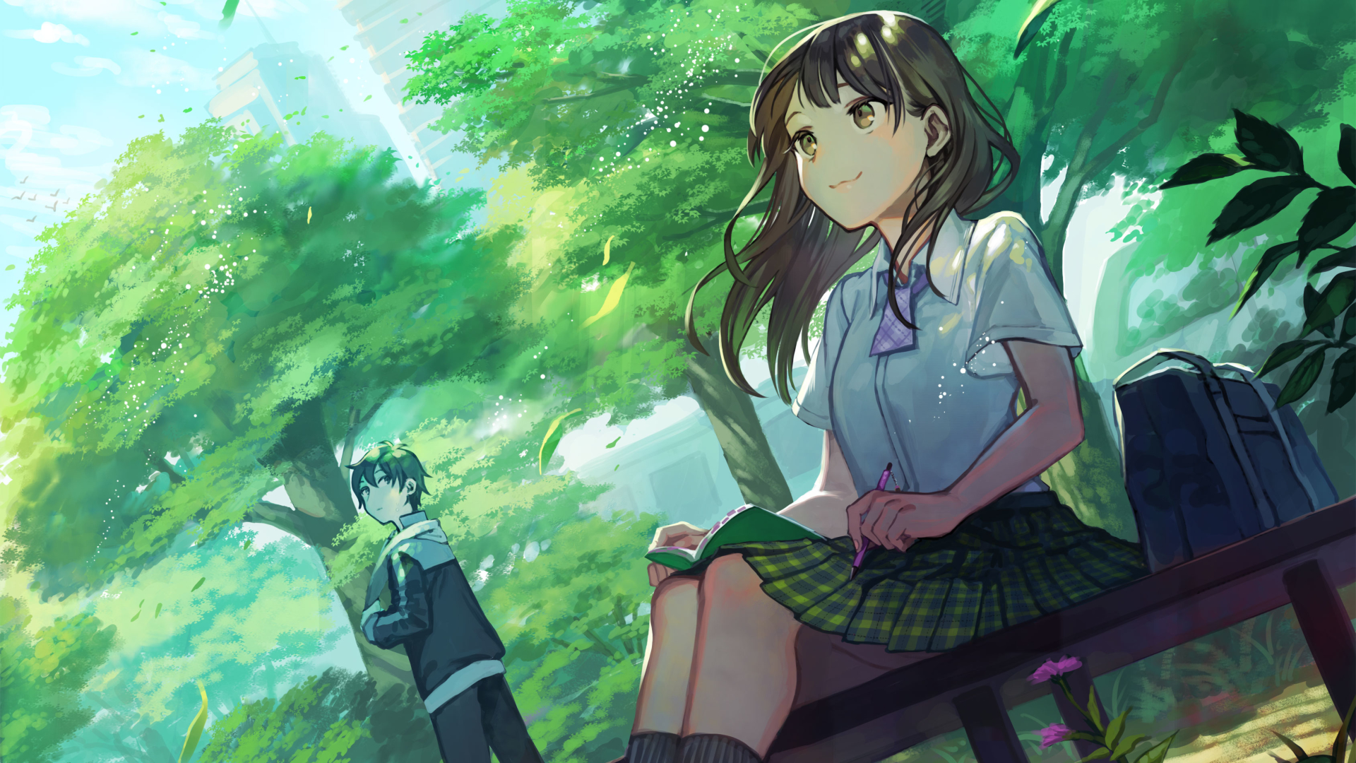 Anime 1920x1080 anime anime girls anime boys outdoors trees