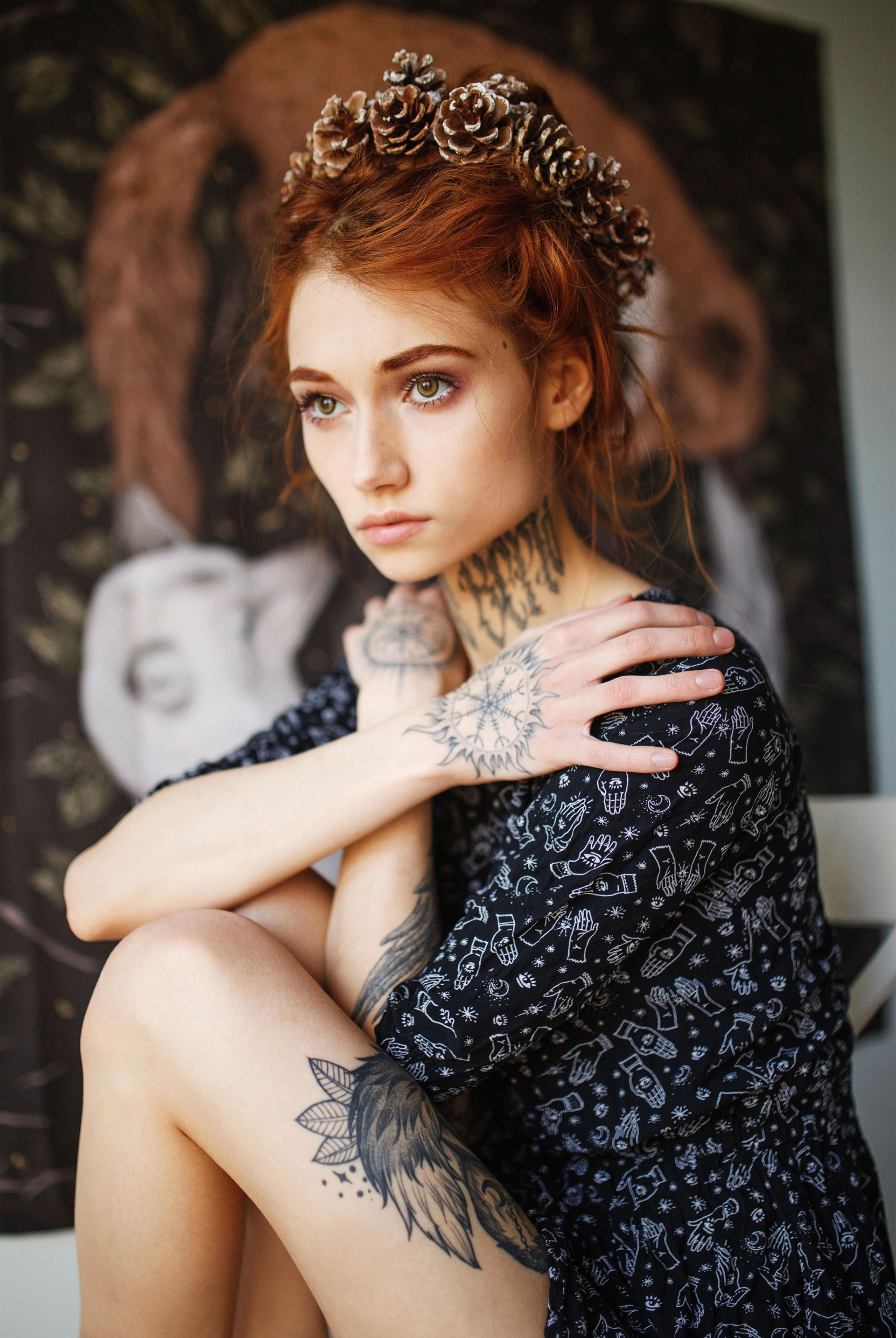 People 1920x2867 women women indoors model tattoo looking into the distance redhead